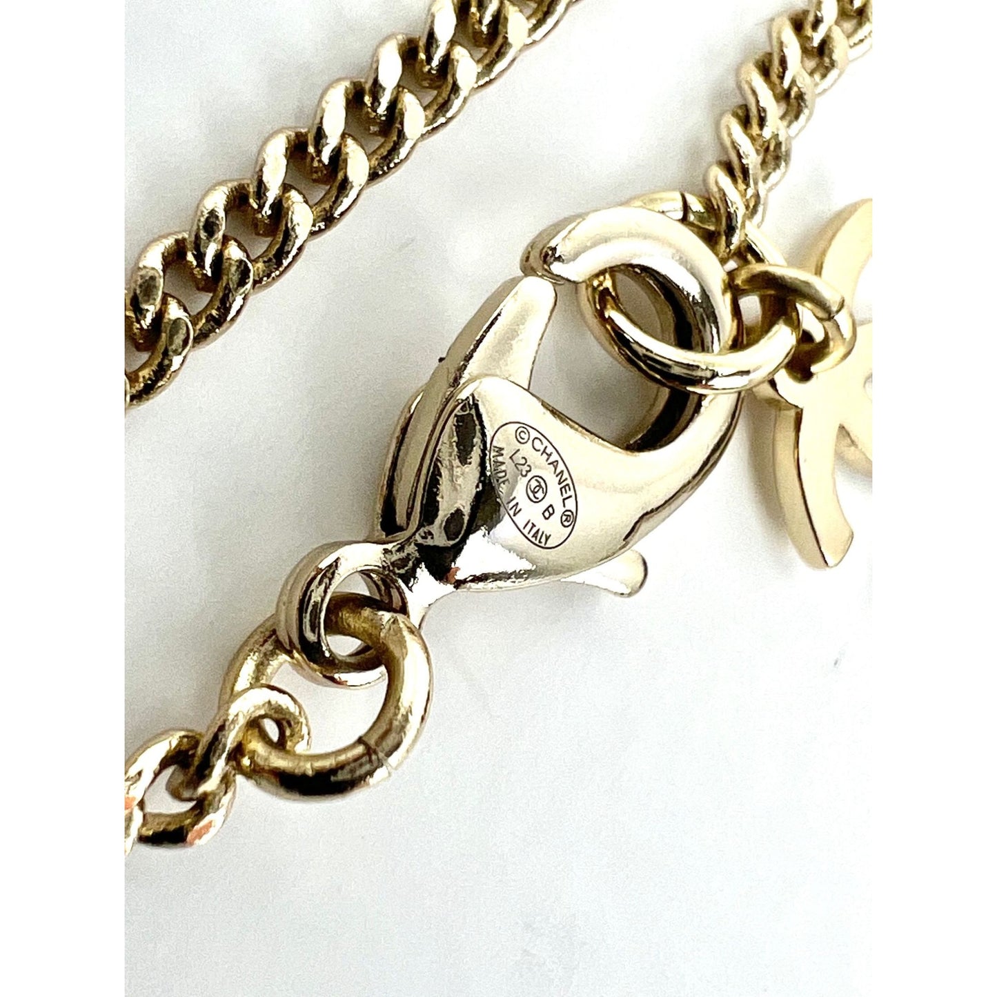 
                  
                    Chanel Gold Tone CC Pearl Crystal Pendant Necklace
                  
                