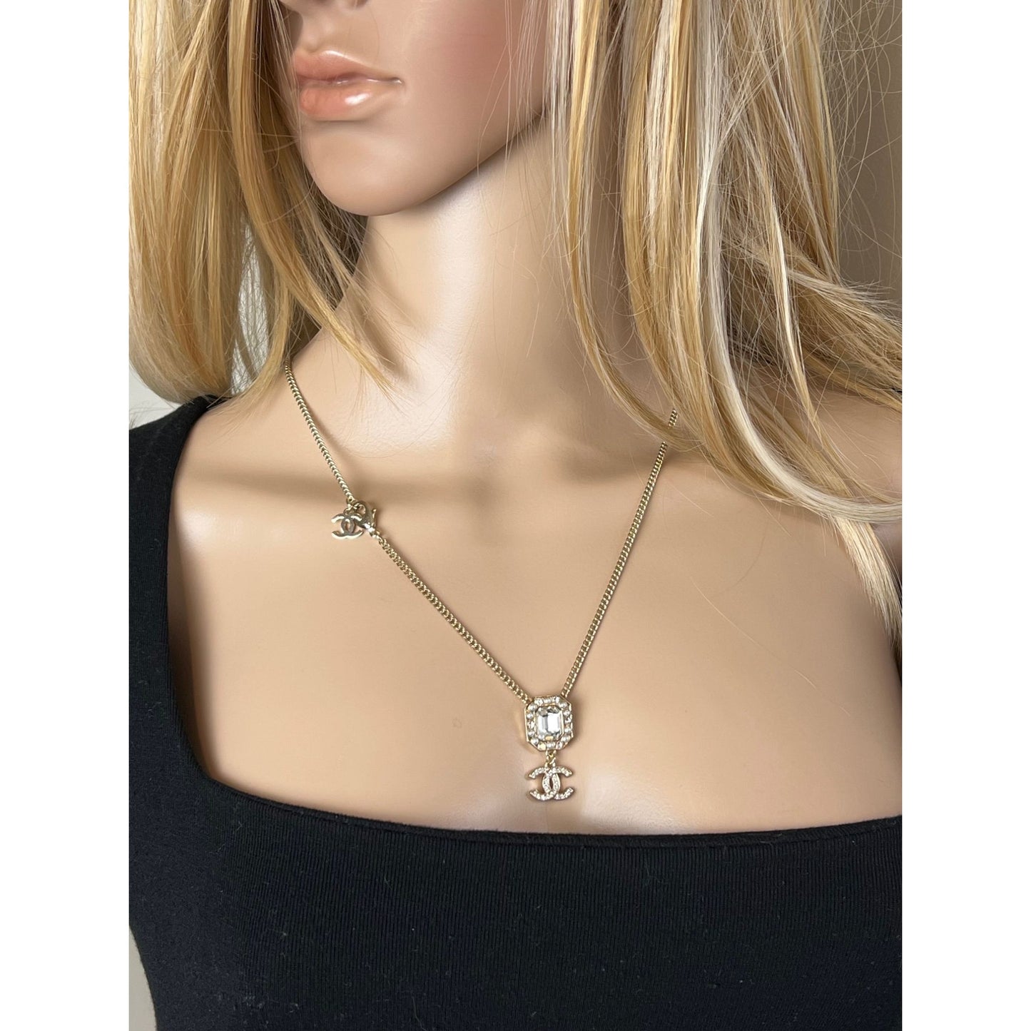 
                  
                    Chanel Gold Tone CC Pearl Crystal Pendant Necklace
                  
                