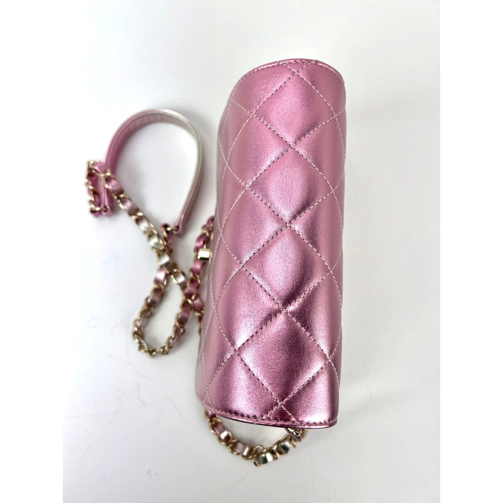 
                  
                    Chanel Metallic Lambskin Like a Wallet Flap Golden Pink Crossbody Bag
                  
                