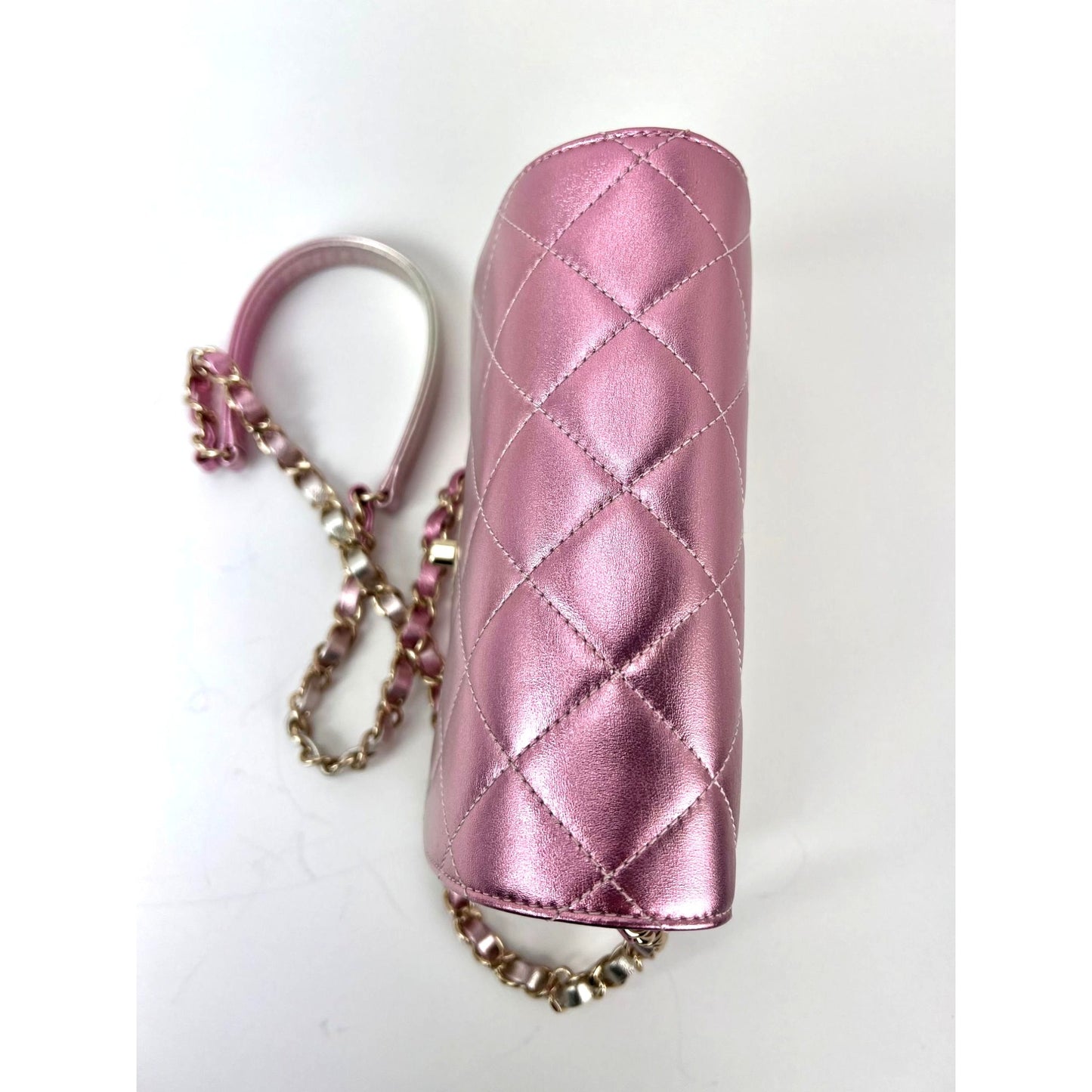 
                  
                    Chanel Metallic Lambskin Like a Wallet Flap Golden Pink Crossbody Bag
                  
                