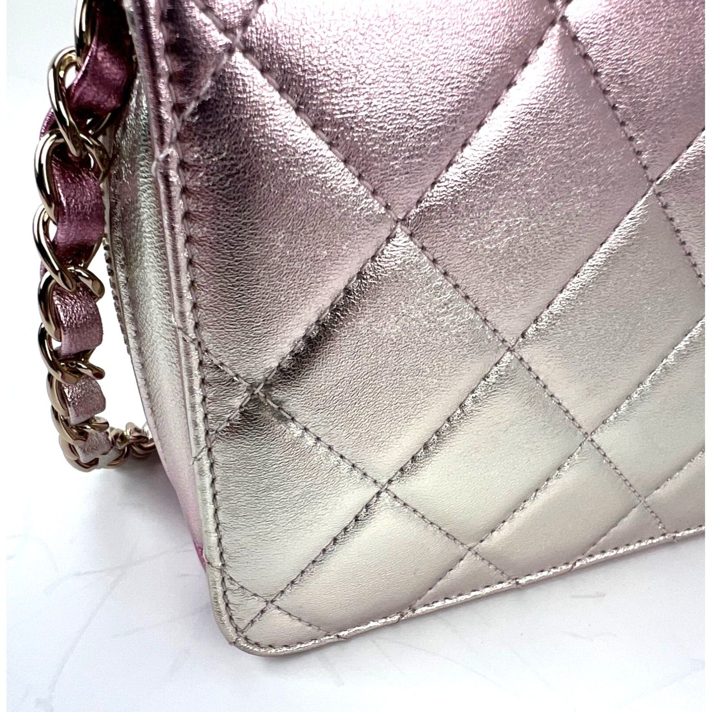 
                  
                    Chanel Metallic Lambskin Like a Wallet Flap Golden Pink Crossbody Bag
                  
                