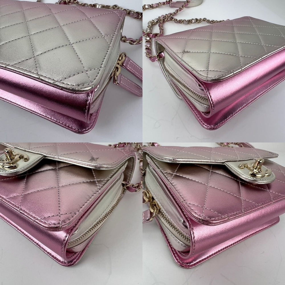 
                  
                    Chanel Metallic Lambskin Like a Wallet Flap Golden Pink Crossbody Bag
                  
                