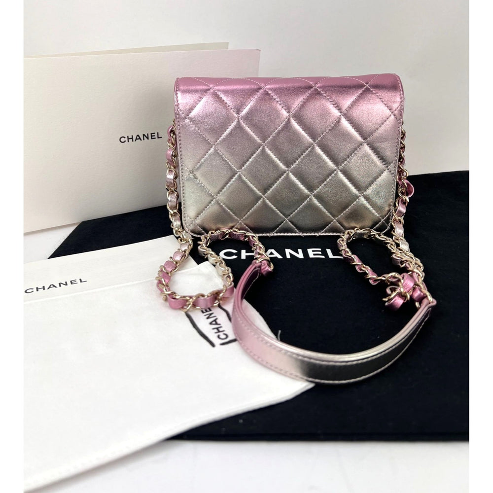 
                  
                    Chanel Metallic Lambskin Like a Wallet Flap Golden Pink Crossbody Bag
                  
                