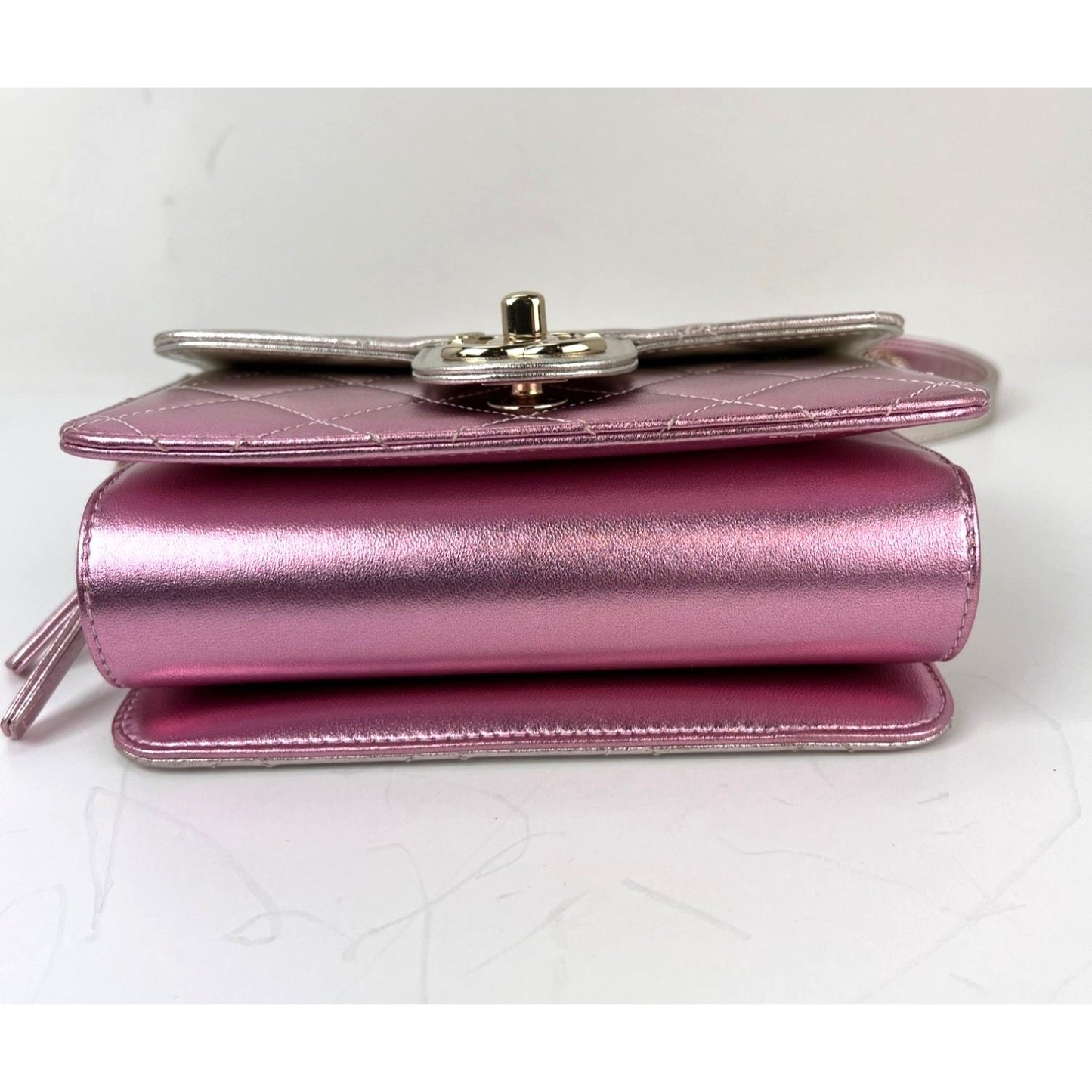 
                  
                    Chanel Metallic Lambskin Like a Wallet Flap Golden Pink Crossbody Bag
                  
                