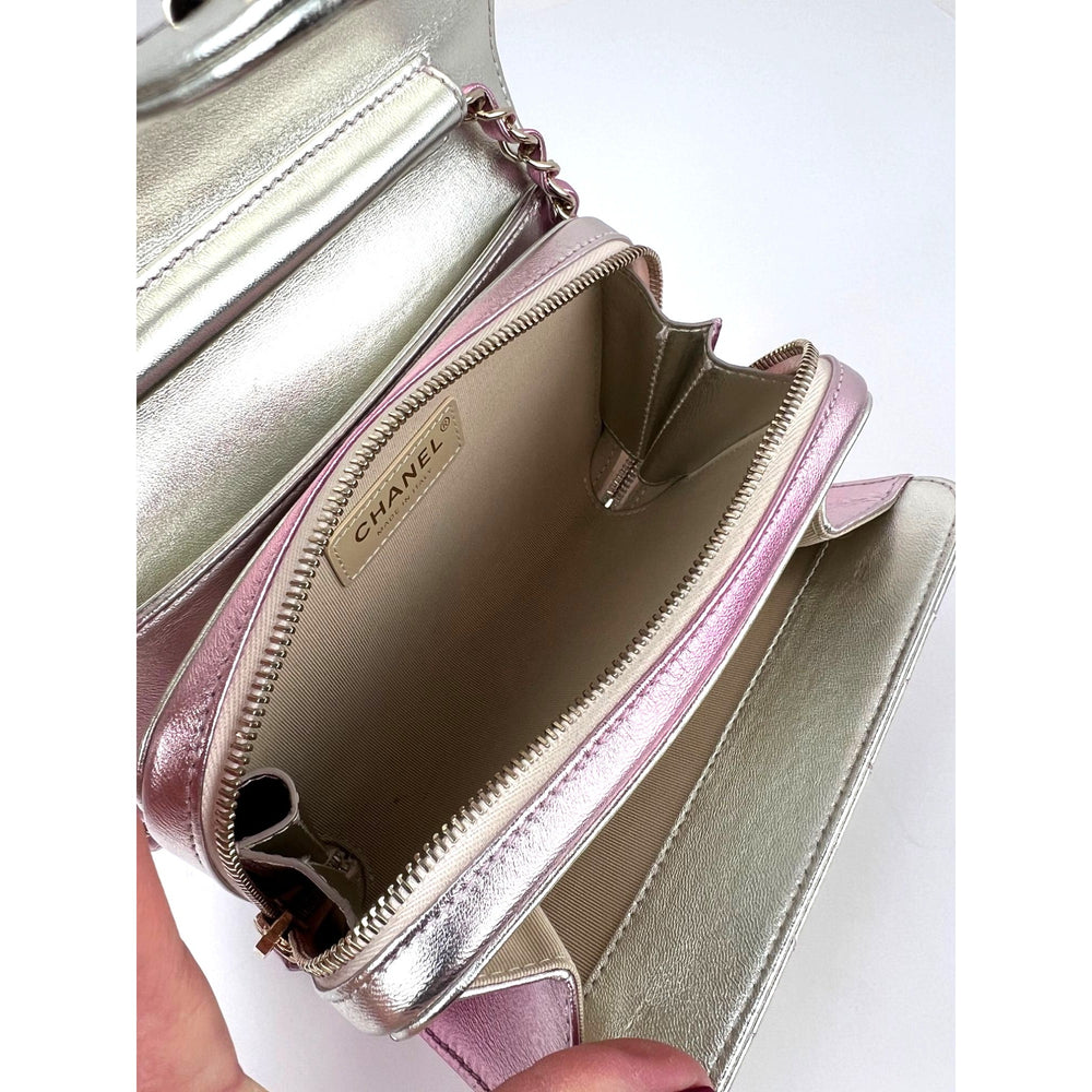 
                  
                    Chanel Metallic Lambskin Like a Wallet Flap Golden Pink Crossbody Bag
                  
                