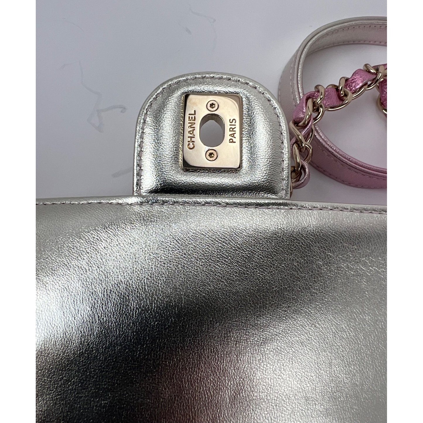 
                  
                    Chanel Metallic Lambskin Like a Wallet Flap Golden Pink Crossbody Bag
                  
                