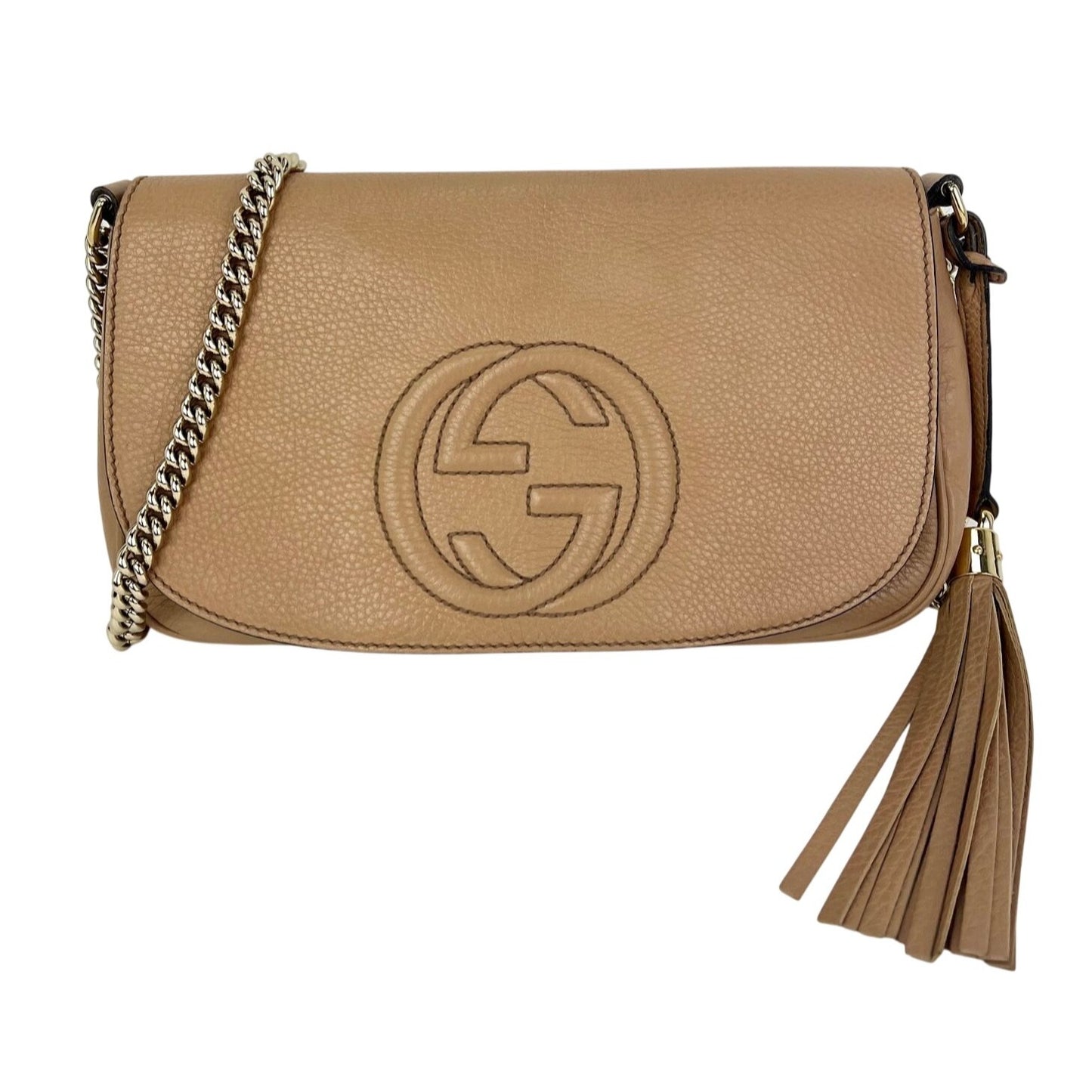 
                  
                    Gucci Soho Medium Flap Chain Leather Crossbody Bag Camelia Rose
                  
                