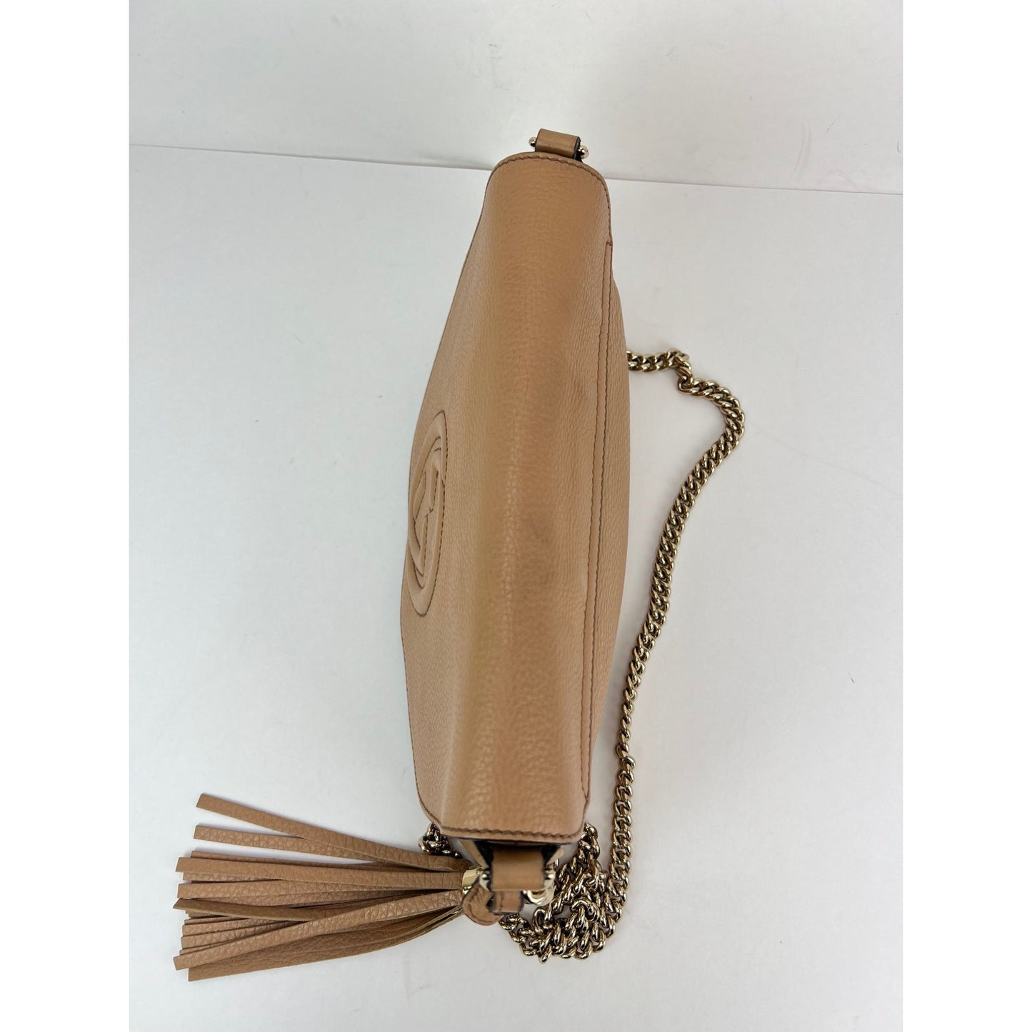 
                  
                    Gucci Soho Medium Flap Chain Leather Crossbody Bag Camelia Rose
                  
                