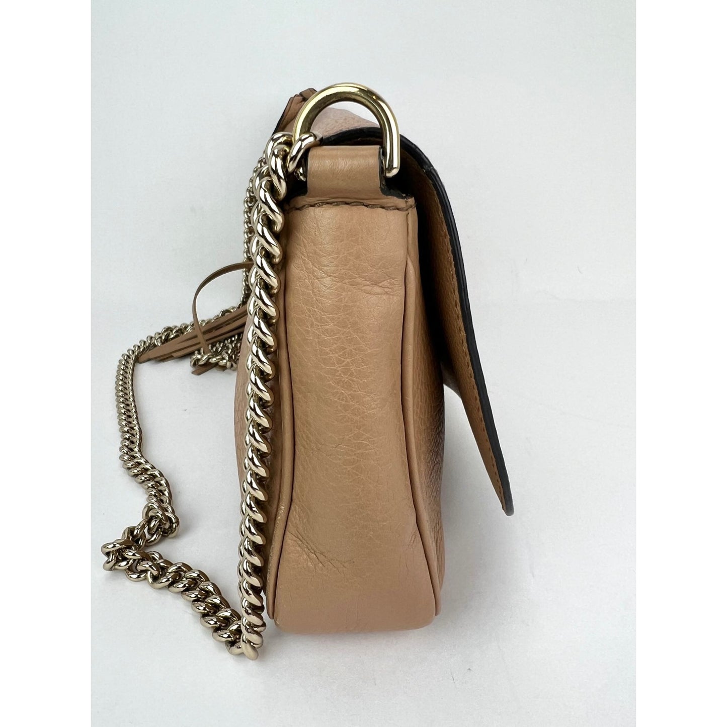 
                  
                    Gucci Soho Medium Flap Chain Leather Crossbody Bag Camelia Rose
                  
                