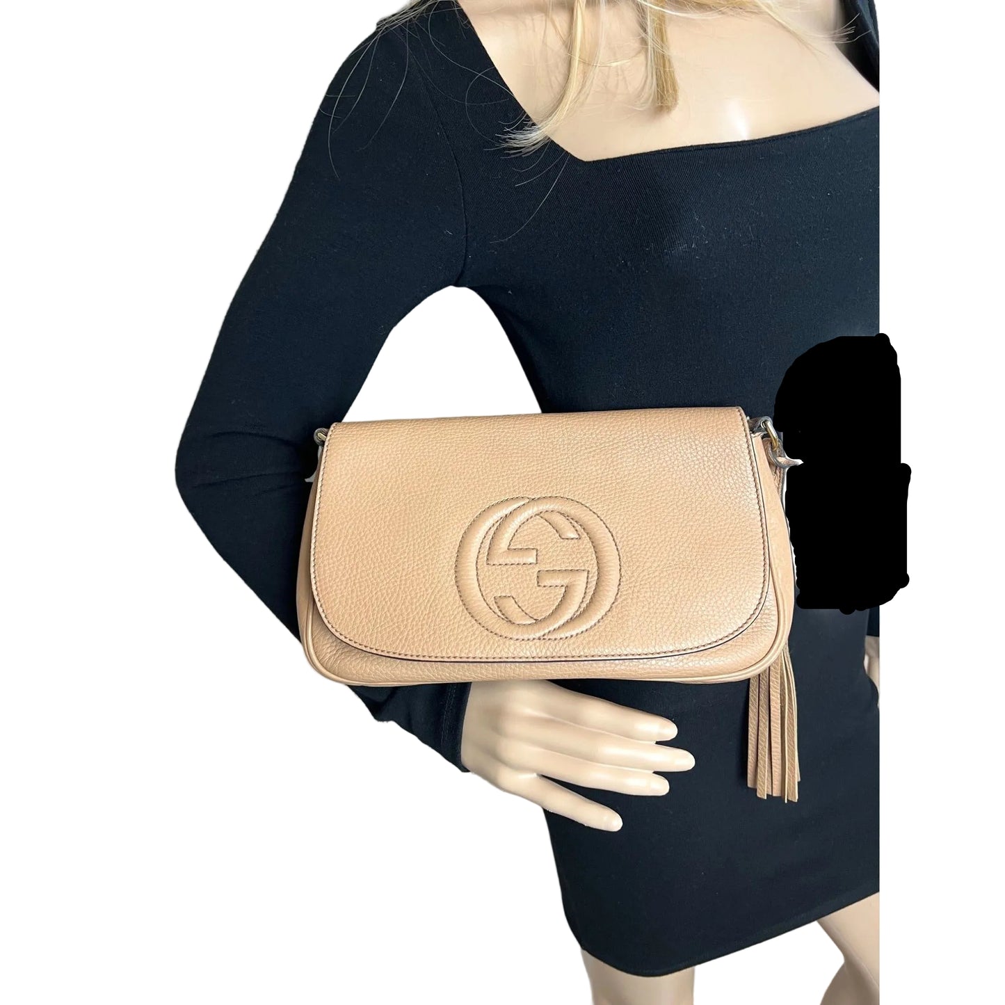 
                  
                    Gucci Soho Medium Flap Chain Leather Crossbody Bag Camelia Rose
                  
                
