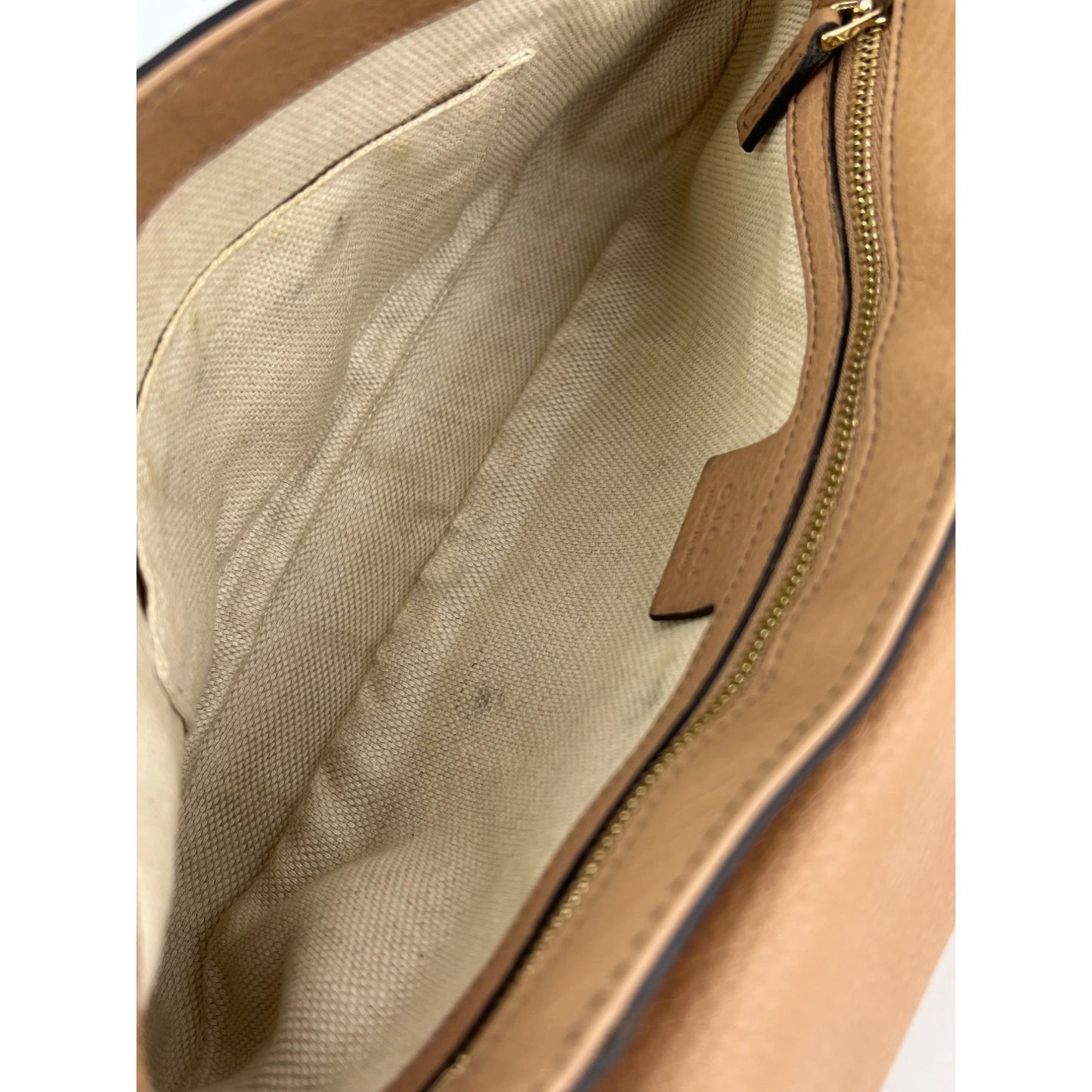 
                  
                    Gucci Soho Medium Flap Chain Leather Crossbody Bag Camelia Rose
                  
                