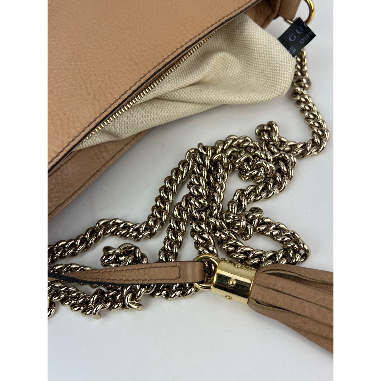 
                  
                    Gucci Soho Medium Flap Chain Leather Crossbody Bag Camelia Rose
                  
                