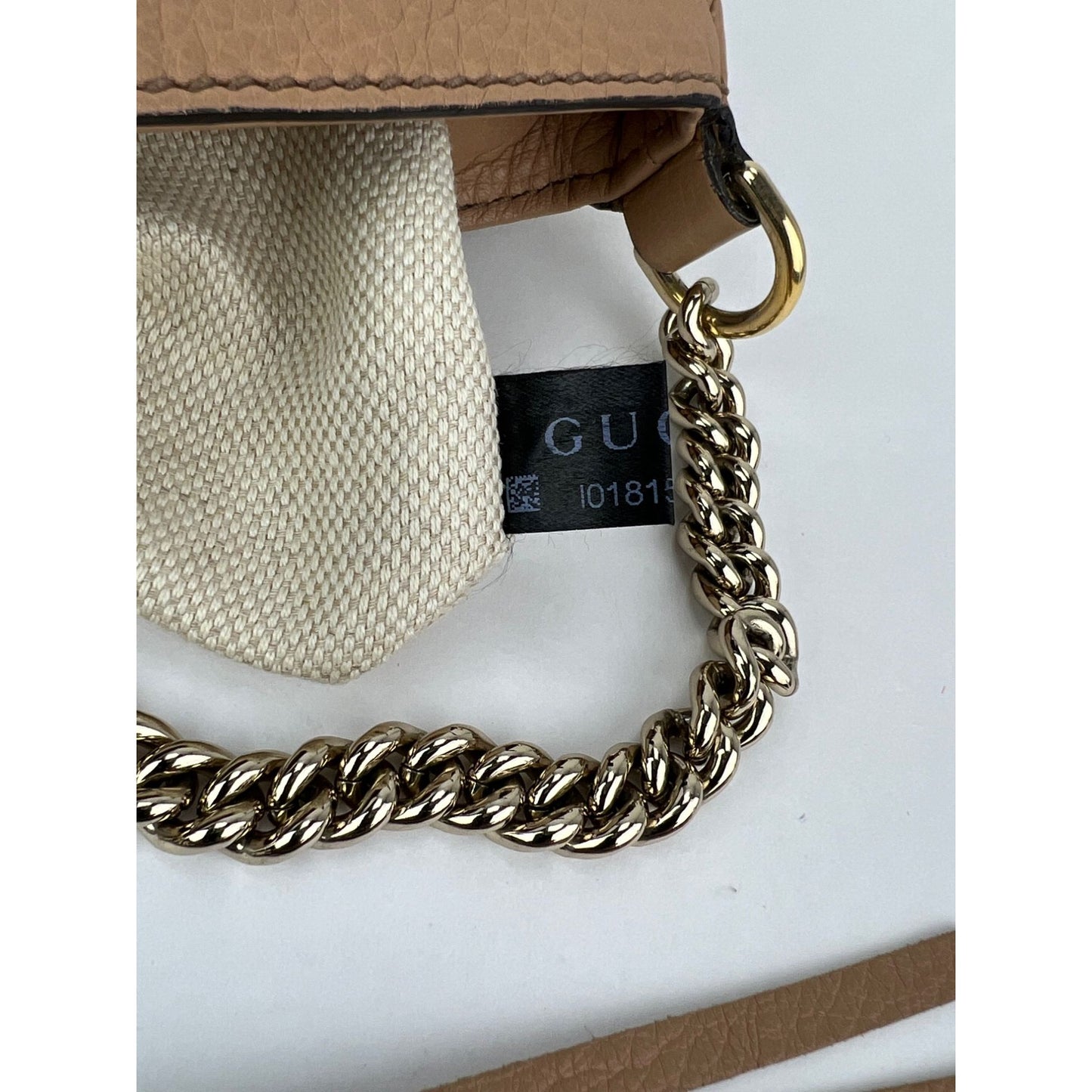 
                  
                    Gucci Soho Medium Flap Chain Leather Crossbody Bag Camelia Rose
                  
                