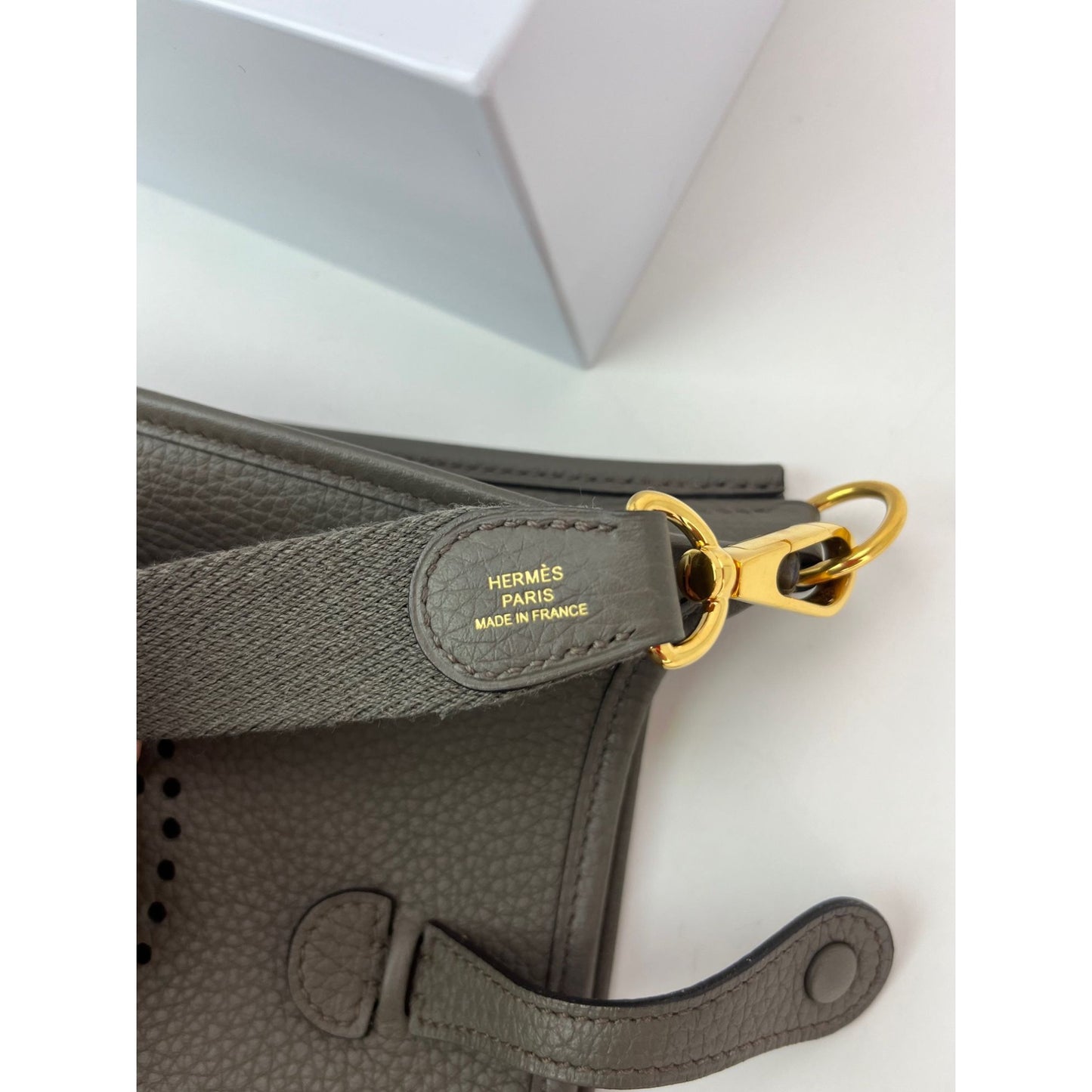 
                  
                    Hermes Taurillon Clemence Evelyne TPM Etoupe Crossbody Bag
                  
                