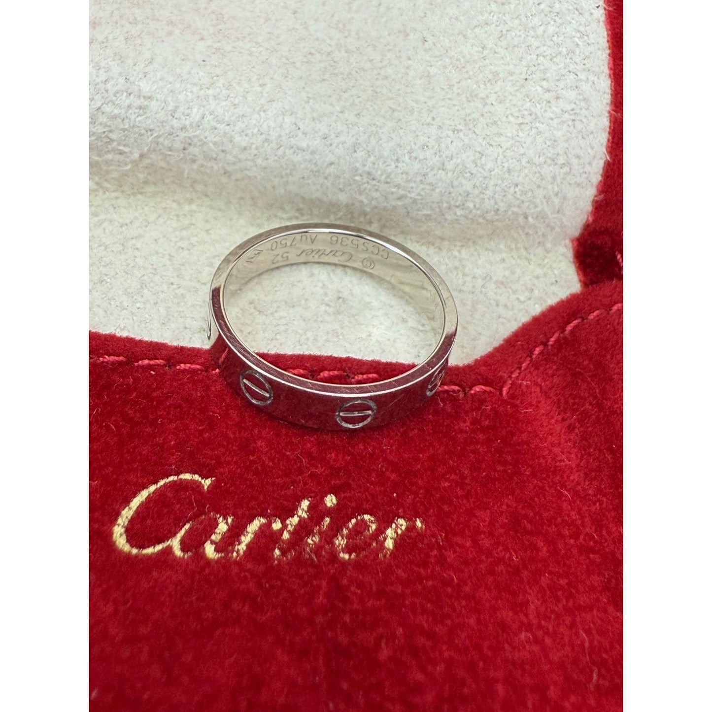 
                  
                    Cartier 18 K White Gold Love Small Model Wedding Band Ring Size 6 USA
                  
                