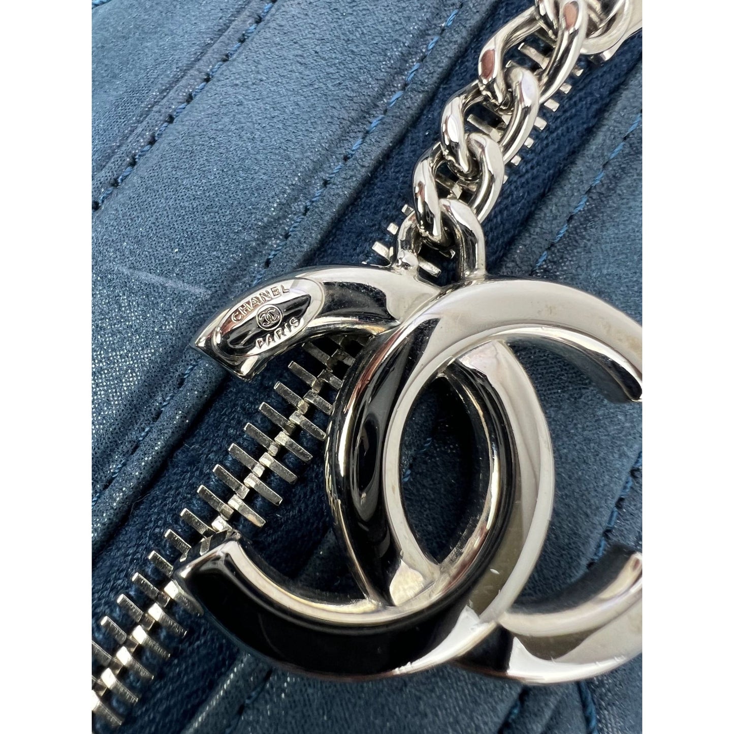 
                  
                    Chanel Relax CC Quilted Calfskin Suede Iridescent Blue Bowler Bag
                  
                