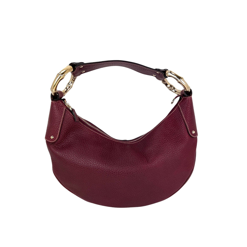 Gucci Half Moon Burgundy Leather Bamboo Ring Hobo Bag