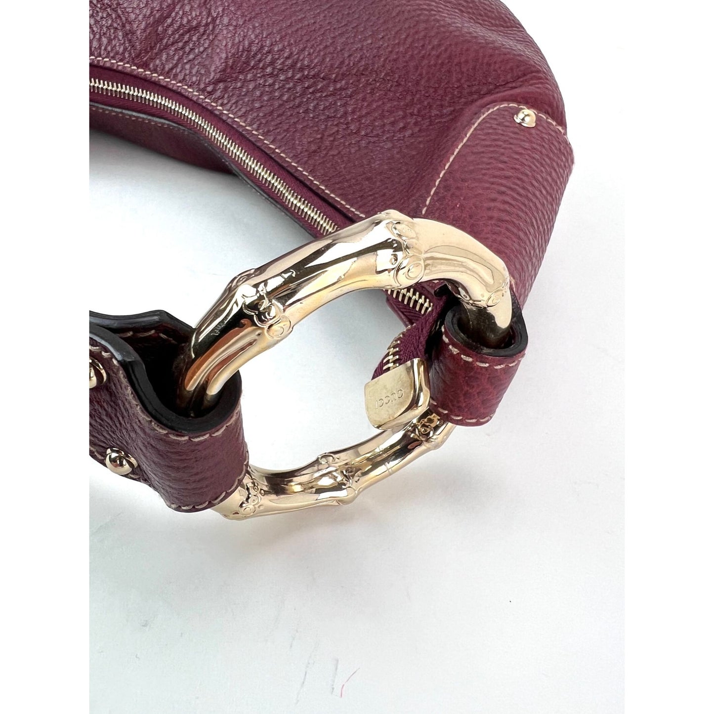 
                  
                    Gucci Half Moon Burgundy Leather Bamboo Ring Hobo Bag
                  
                