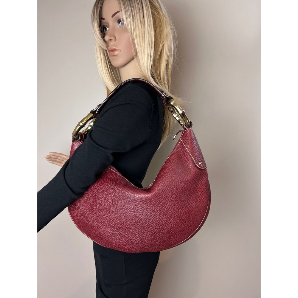 
                  
                    Gucci Half Moon Burgundy Leather Bamboo Ring Hobo Bag
                  
                