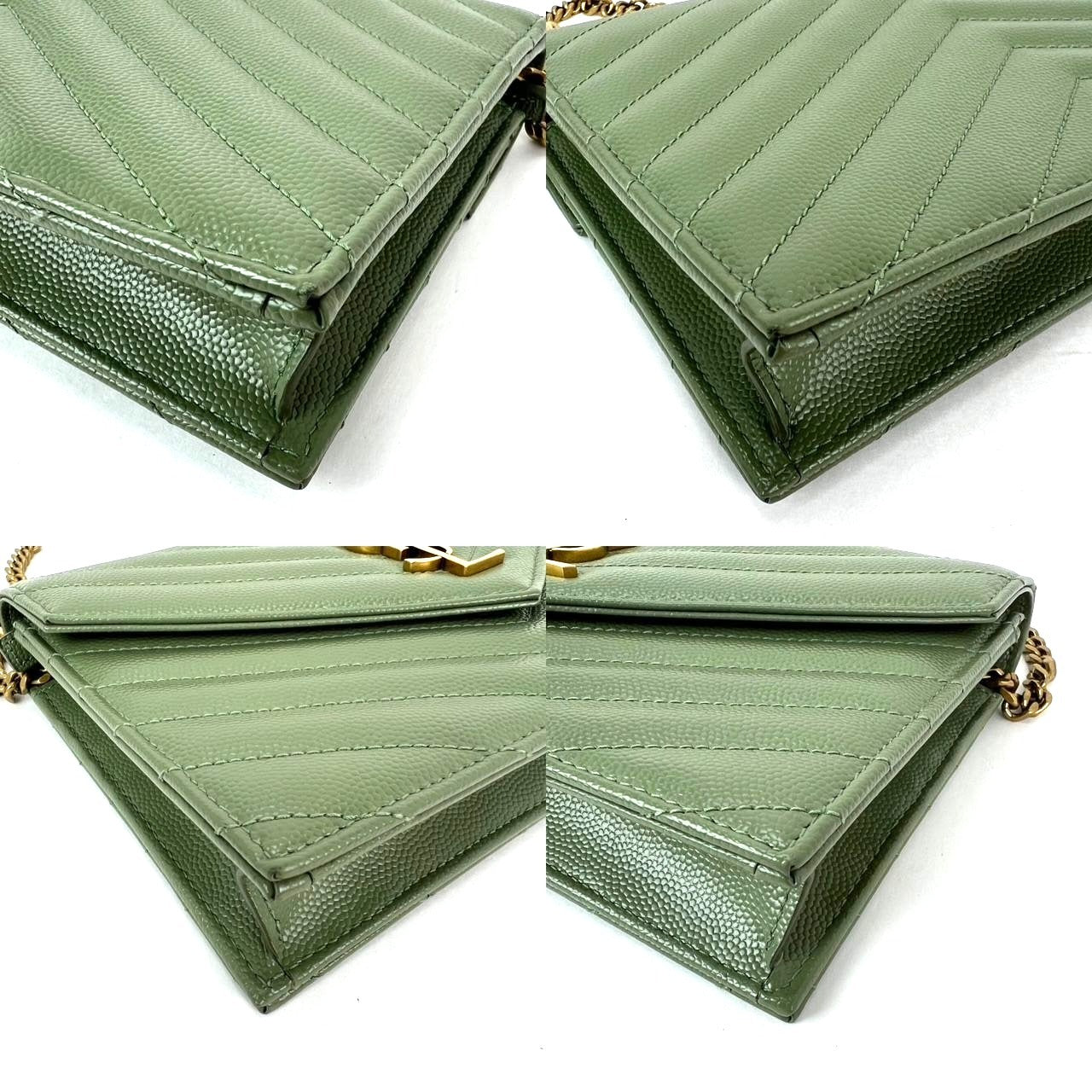 
                  
                    Saint Laurent Green Leather Envelope Chain Shoulder Bag
                  
                