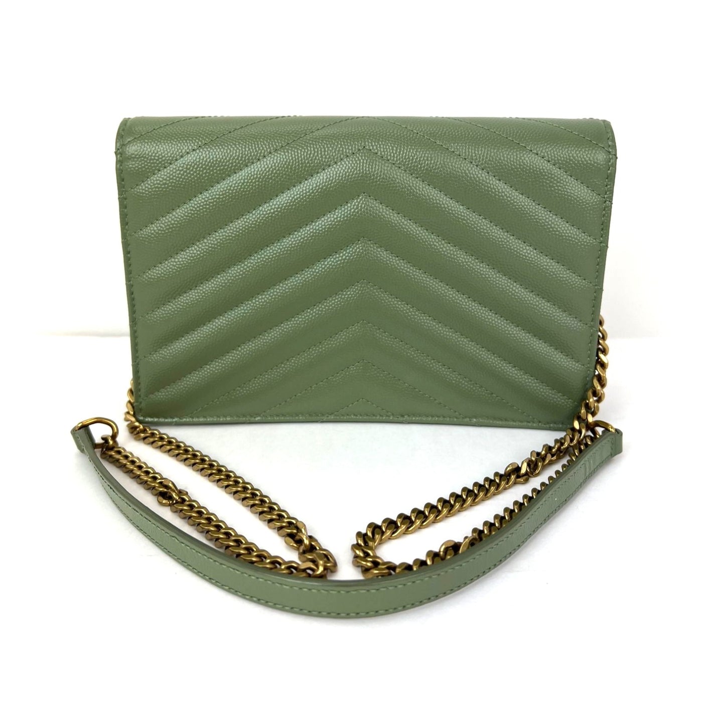 
                  
                    Saint Laurent Green Leather Envelope Chain Shoulder Bag
                  
                
