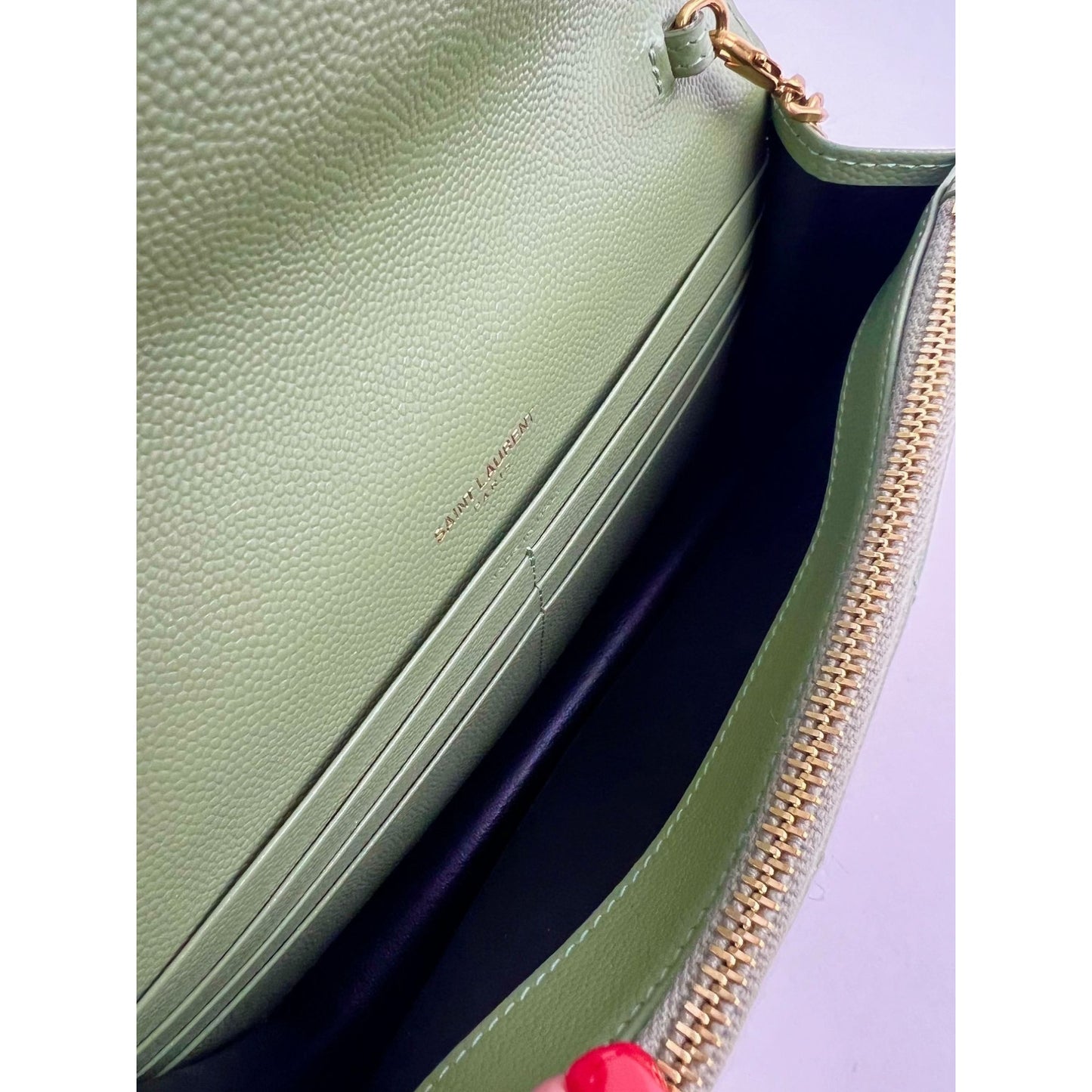 
                  
                    Saint Laurent Green Leather Envelope Chain Shoulder Bag
                  
                