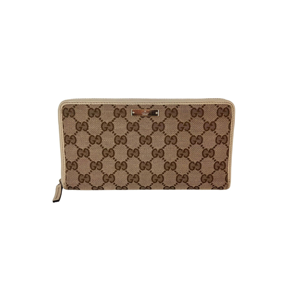 Gucci GG Logo Beige Zip Around Canvas Long Wallet