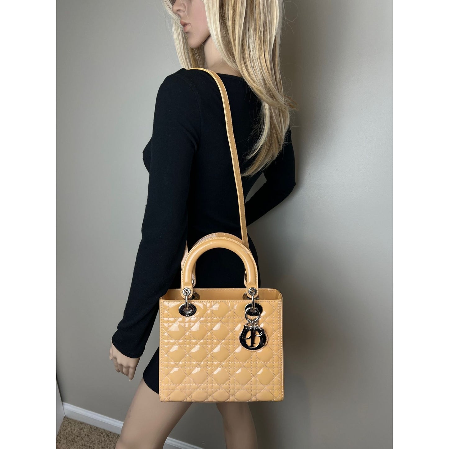 
                  
                    Christian Dior Yellow Patent Leather Cannage Medium Lady Dior Bag
                  
                