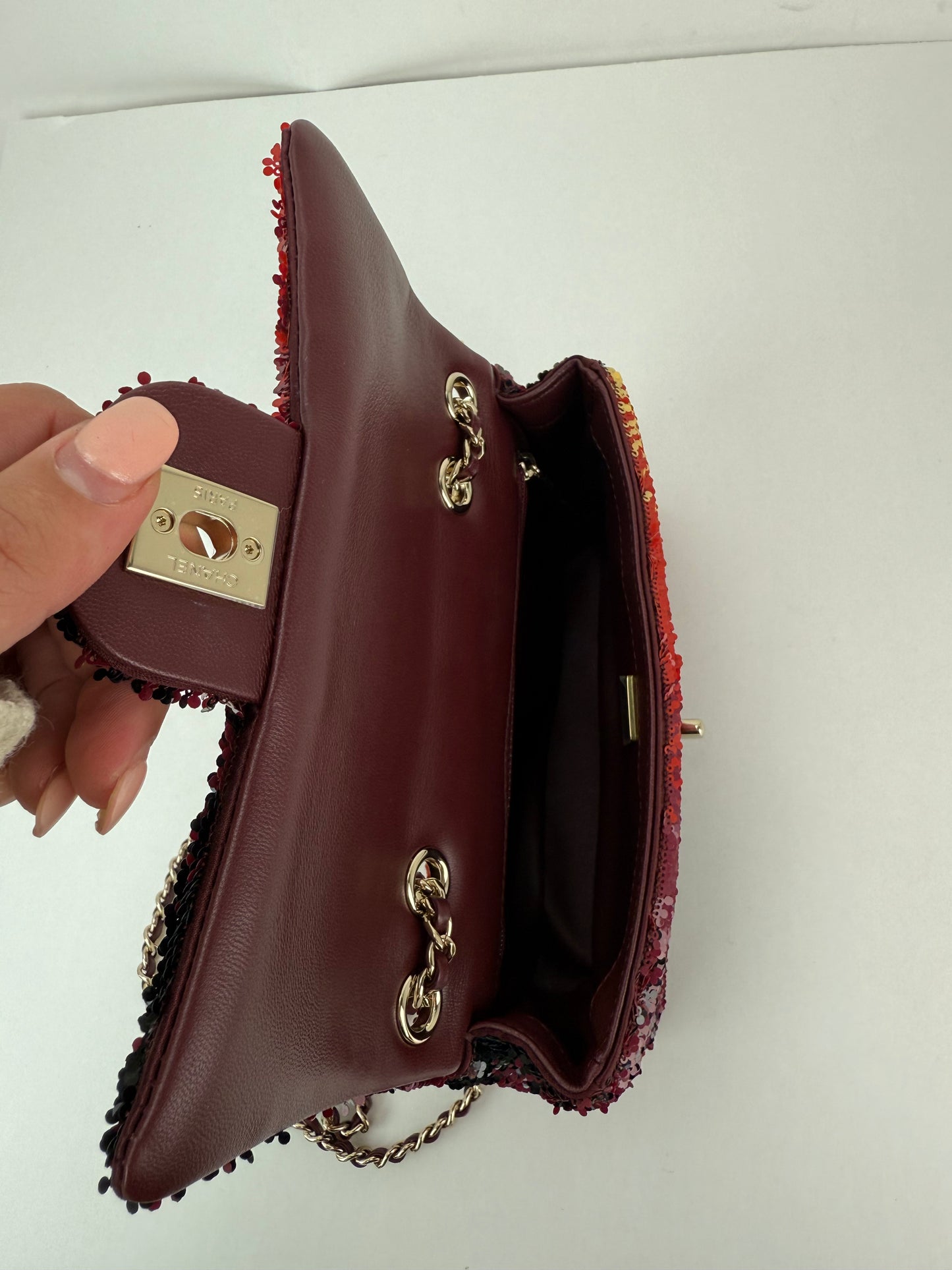 
                  
                    Chanel Shaded Sequins Mini Flap Black Burgundy Red Yellow
                  
                