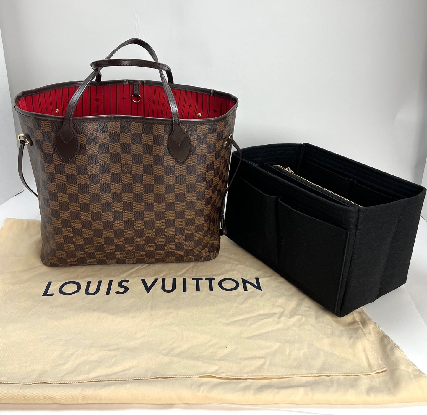 Louis Vuitton Neverfull mm Damier Ebene Tote Bag Brown