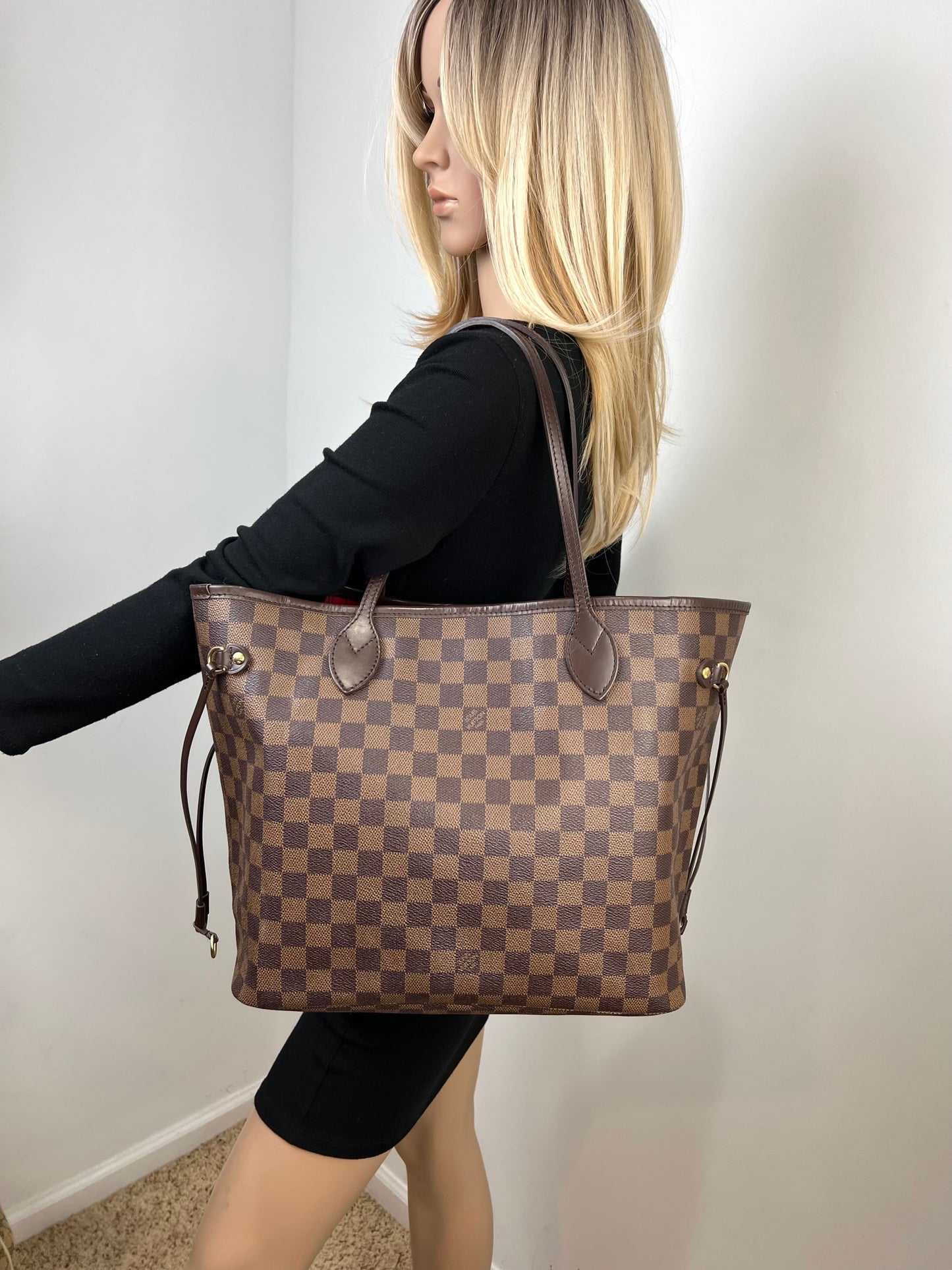 LOUIS VUITTON Neverfull MM Damier Ebene Shoulder Tote Bag Brown