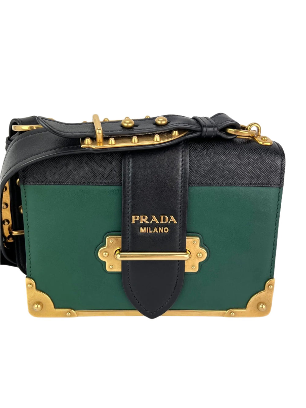 Prada City saffiano Cahier Billardo Black Green Shoulder Clutch Bag