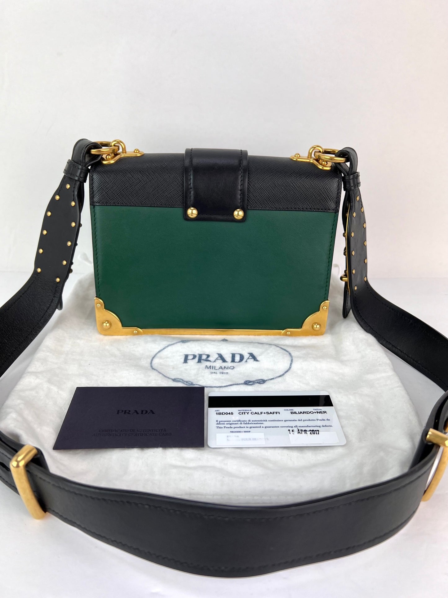 
                  
                    Prada City saffiano Cahier Billardo Black Green Shoulder Clutch Bag
                  
                