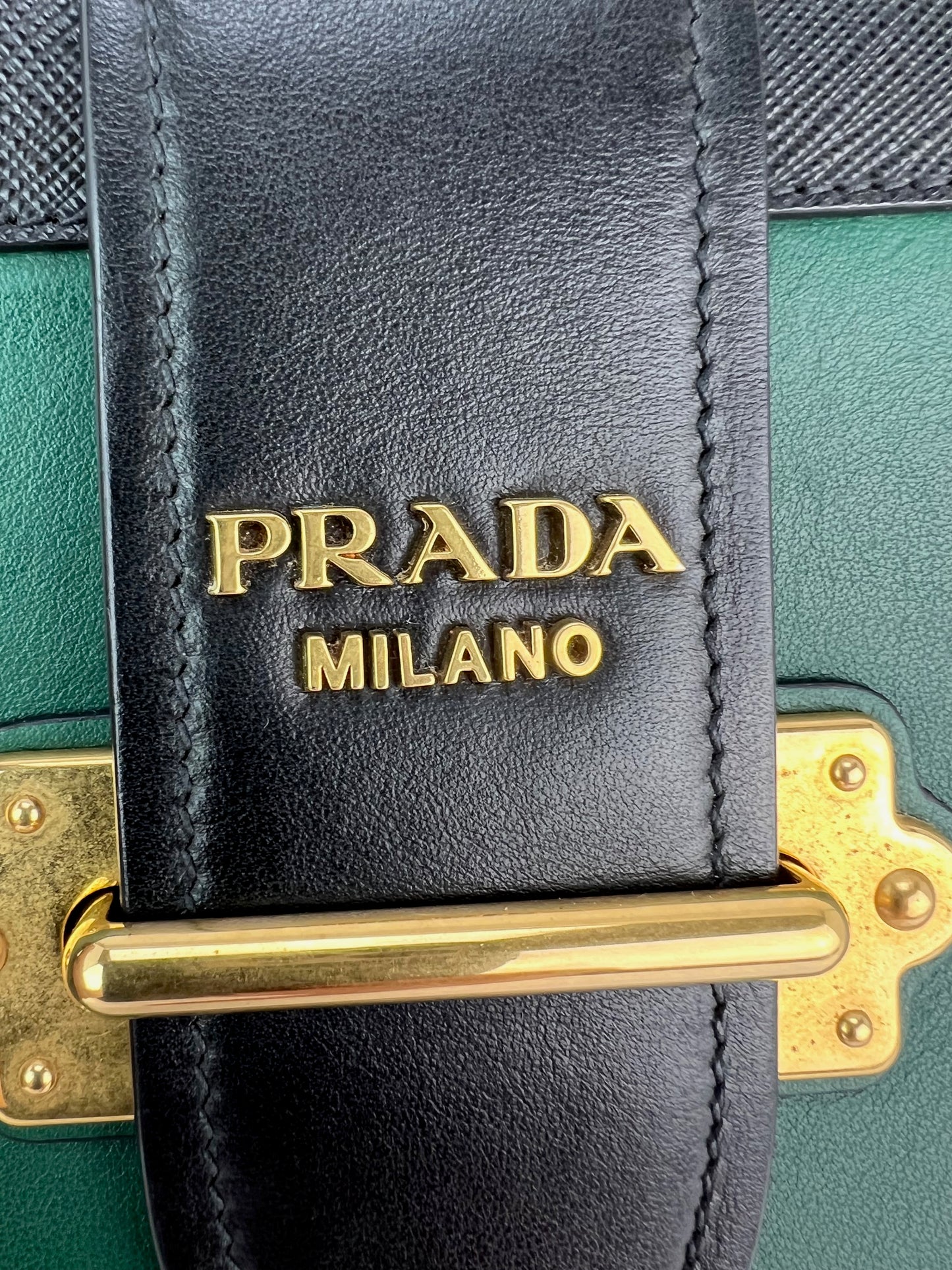 
                  
                    Prada City saffiano Cahier Billardo Black Green Shoulder Clutch Bag
                  
                