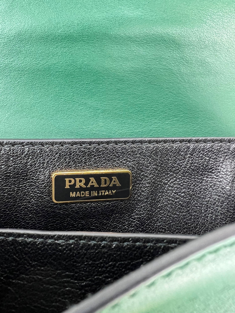 
                  
                    Prada City saffiano Cahier Billardo Black Green Shoulder Clutch Bag
                  
                