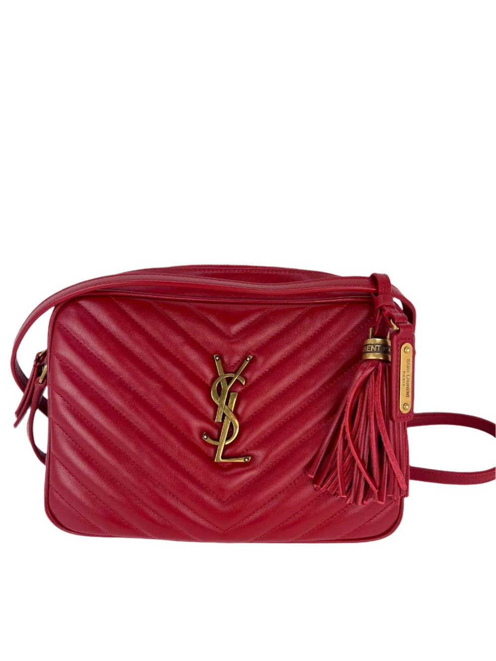 YVES SAINT LAURENT Matelasse Calfskin Lou Camera Red Crossbody Bag