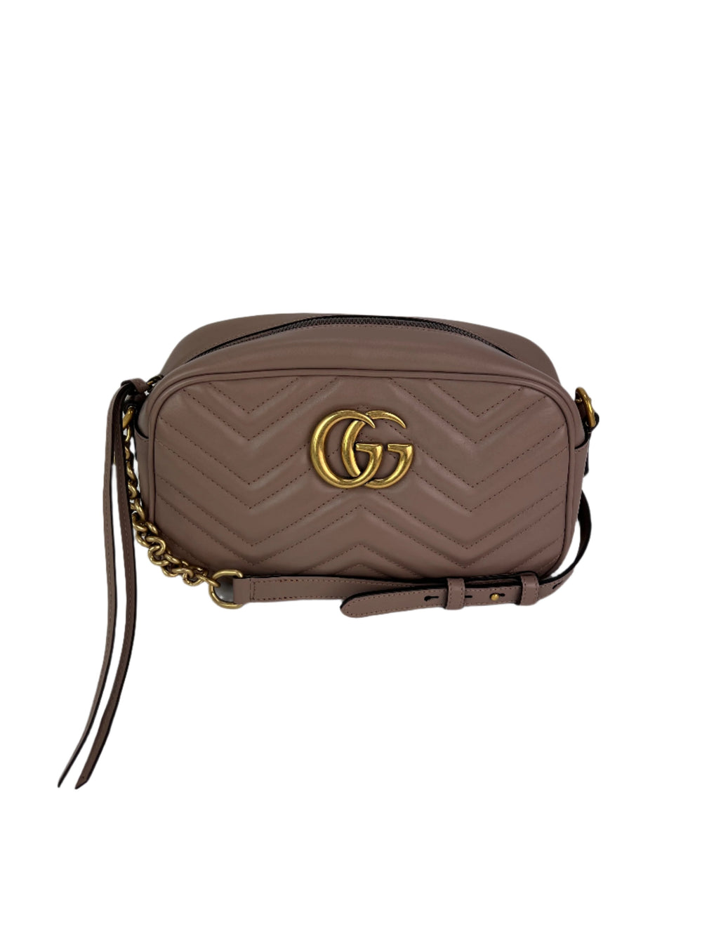 Gucci GG Marmont Small Chain Beige Matelasse Leather Crossbody Bag