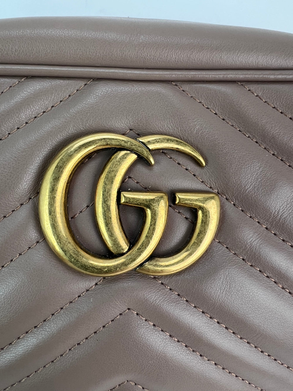 Gucci GG Marmont Small Chain Beige Matelasse Leather Crossbody Bag