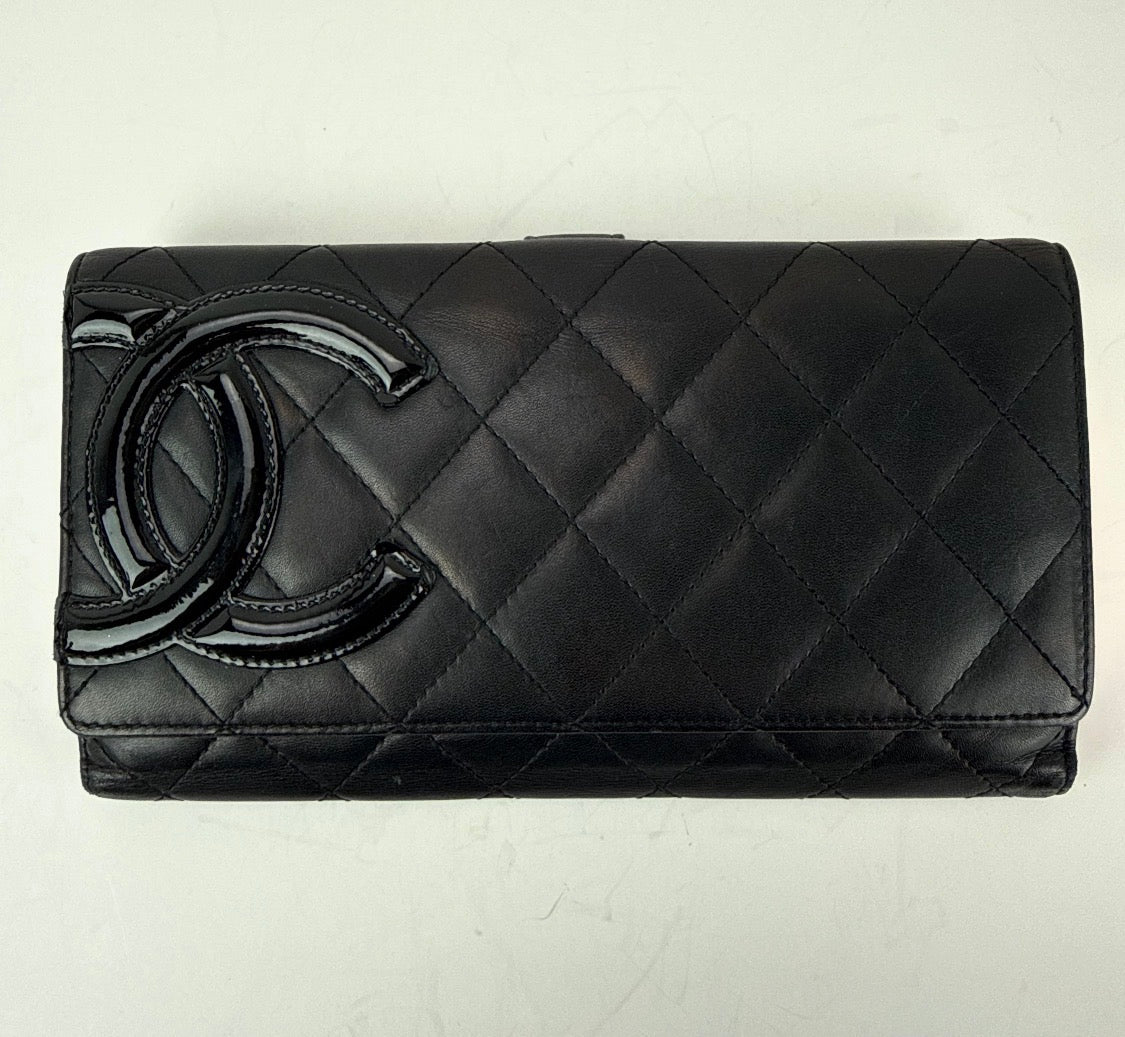 
                  
                    Chanel Cambon Line Bifold Long Black Smooth Leather Wallet Clutch
                  
                