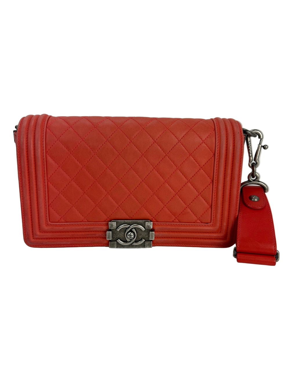 CHANEL Lambskin Quilted Medium Boy Red Flap Bag