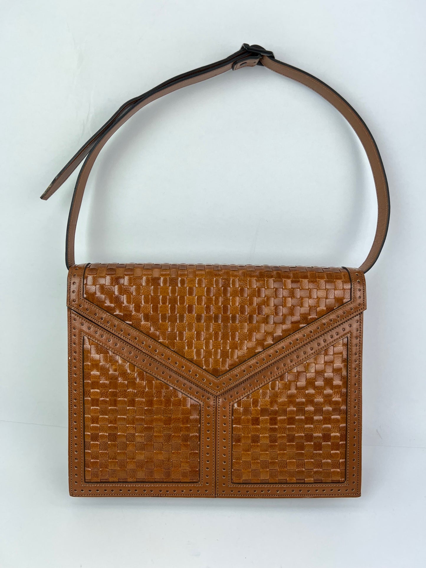 
                  
                    Yves Saint Laurent Woven Vintage Brown Leather Shoulder Clutch Bag
                  
                