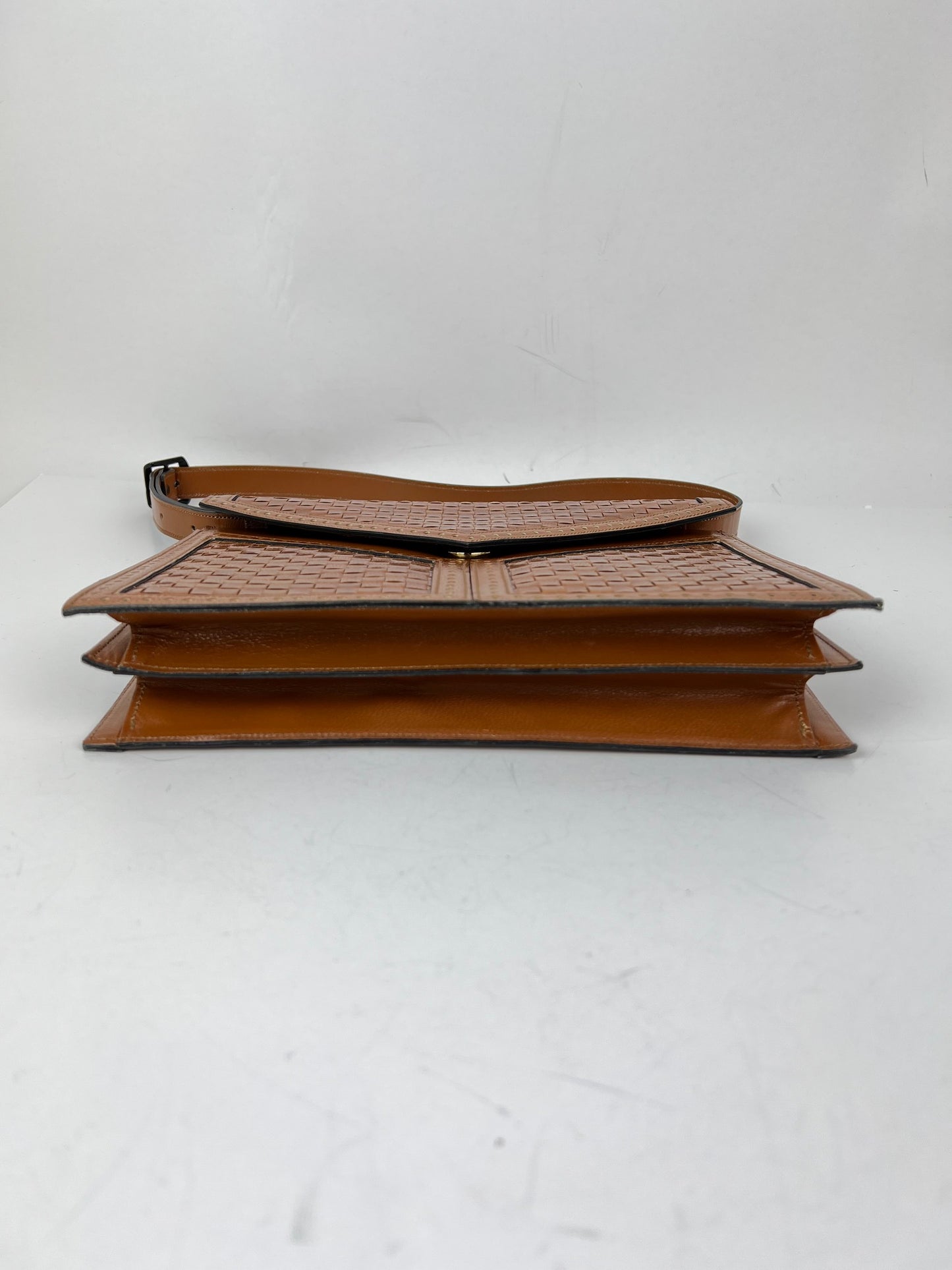 
                  
                    Yves Saint Laurent Woven Vintage Brown Leather Shoulder Clutch Bag
                  
                