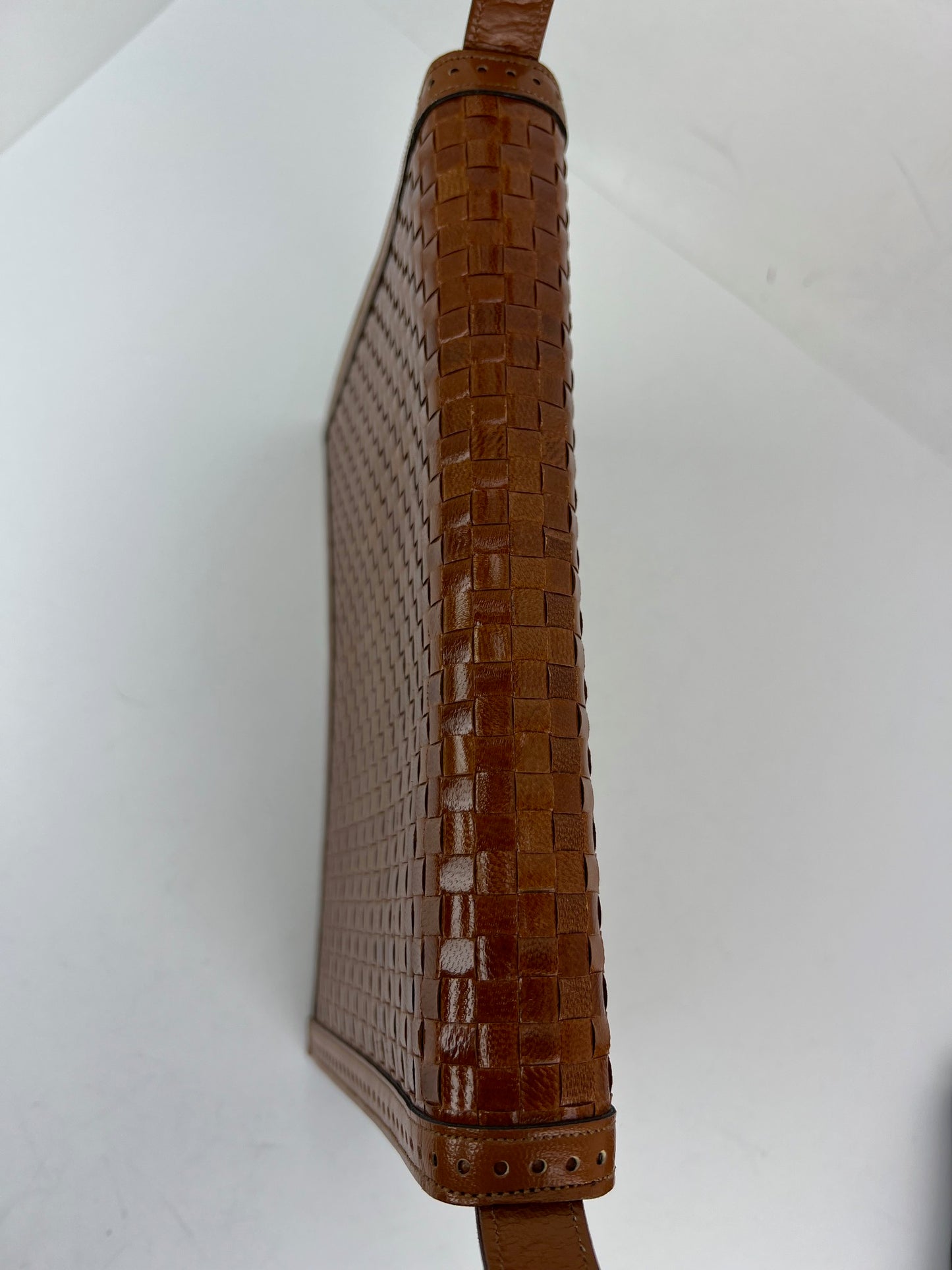 
                  
                    Yves Saint Laurent Woven Vintage Brown Leather Shoulder Clutch Bag
                  
                