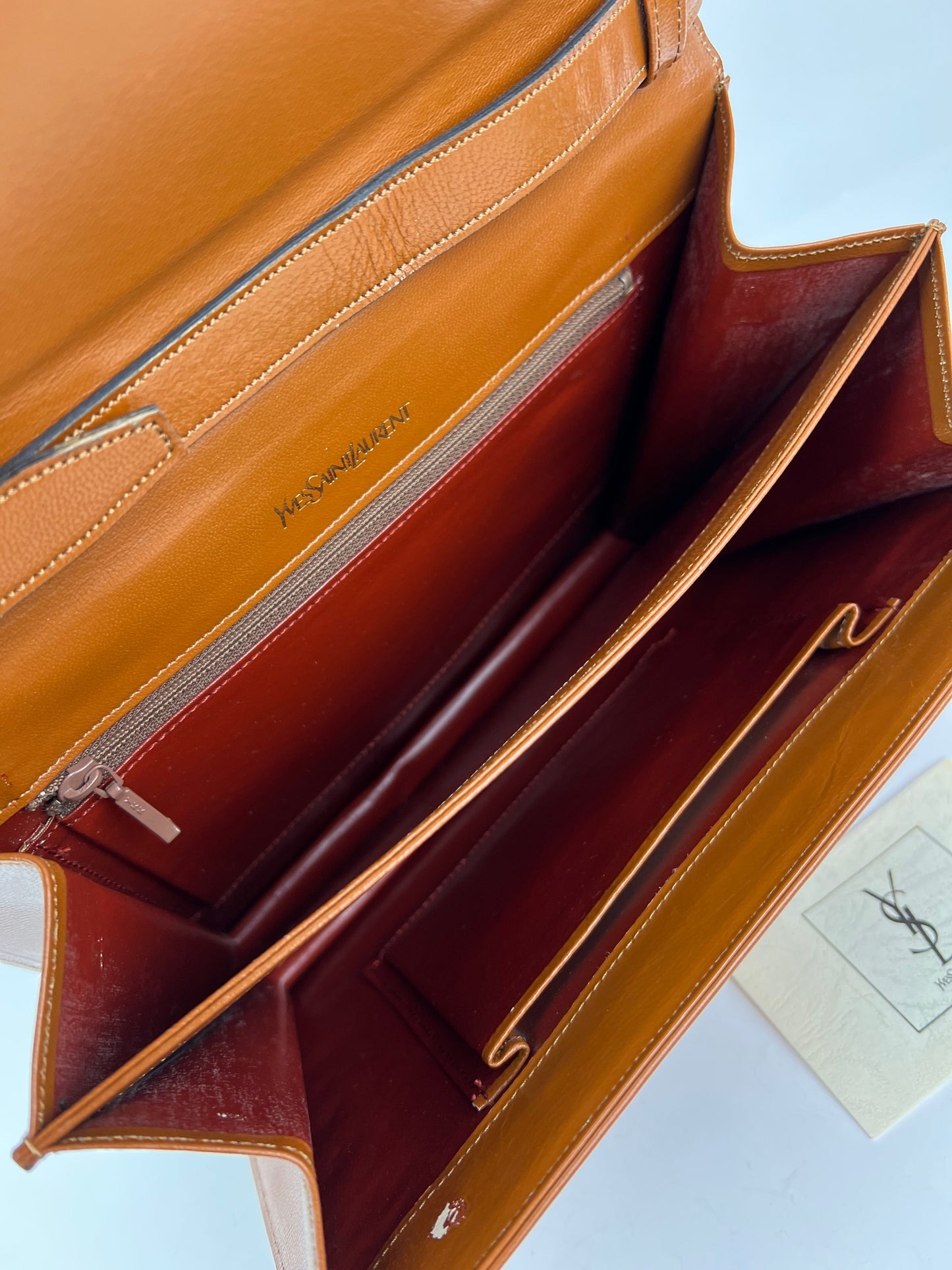 
                  
                    Yves Saint Laurent Woven Vintage Brown Leather Shoulder Clutch Bag
                  
                