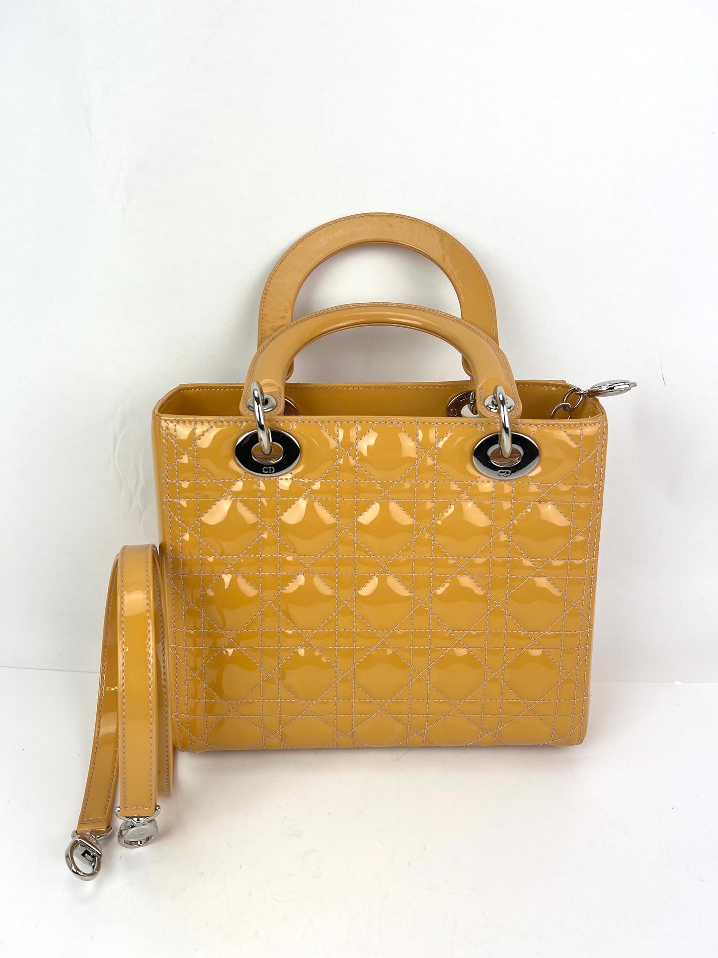 
                  
                    Christian Dior Yellow Patent Leather Cannage Medium Lady Dior Bag
                  
                