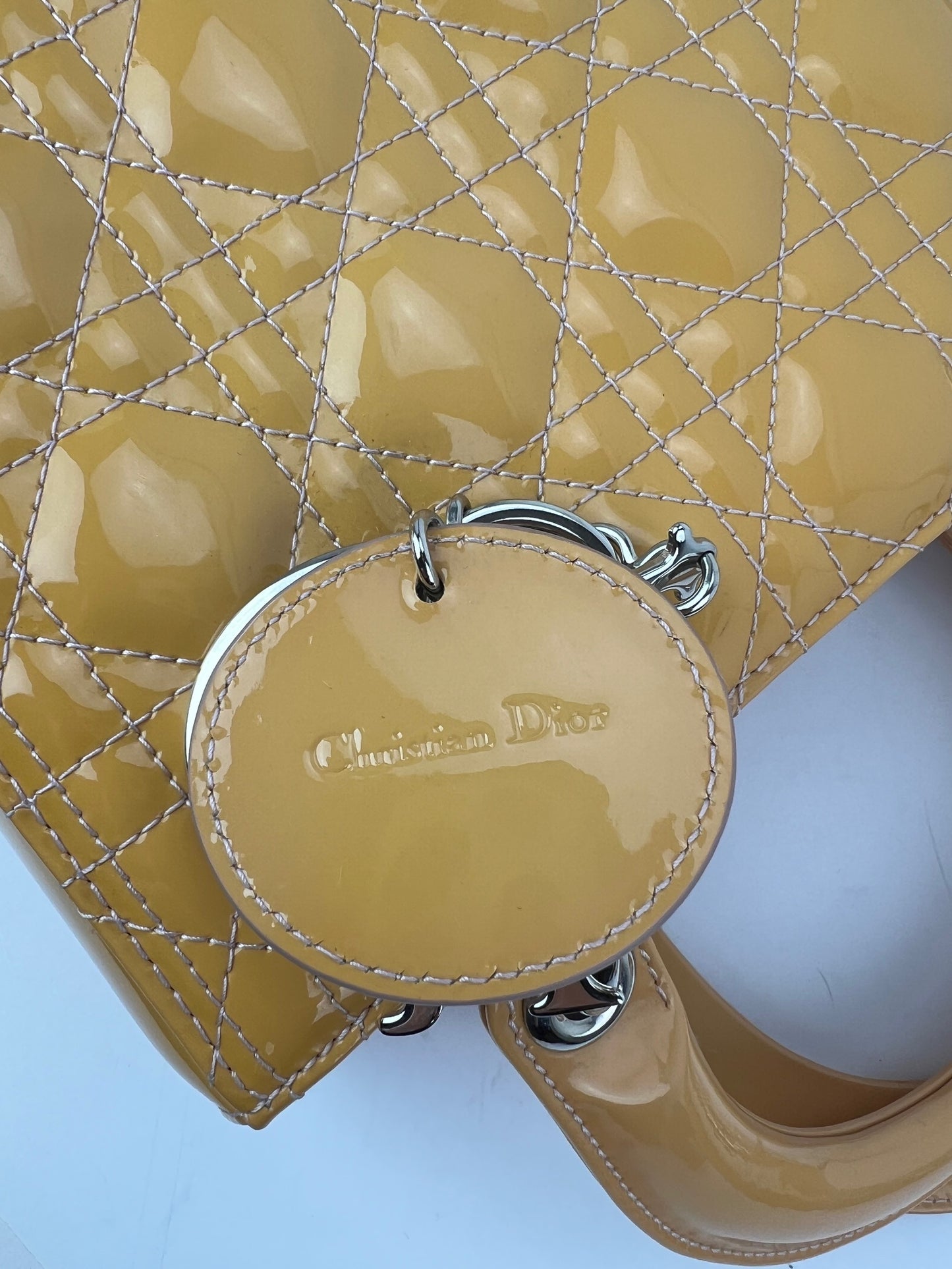 
                  
                    Christian Dior Yellow Patent Leather Cannage Medium Lady Dior Bag
                  
                