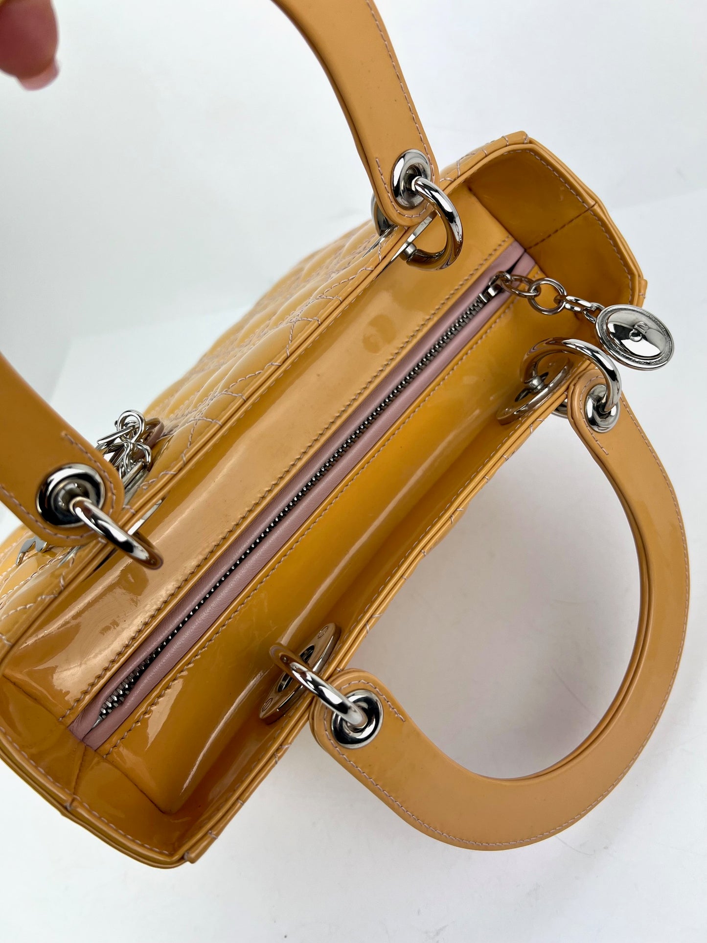 
                  
                    Christian Dior Yellow Patent Leather Cannage Medium Lady Dior Bag
                  
                