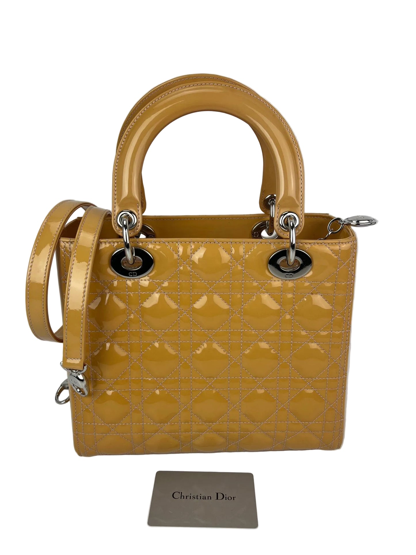 
                  
                    Christian Dior Yellow Patent Leather Cannage Medium Lady Dior Bag
                  
                