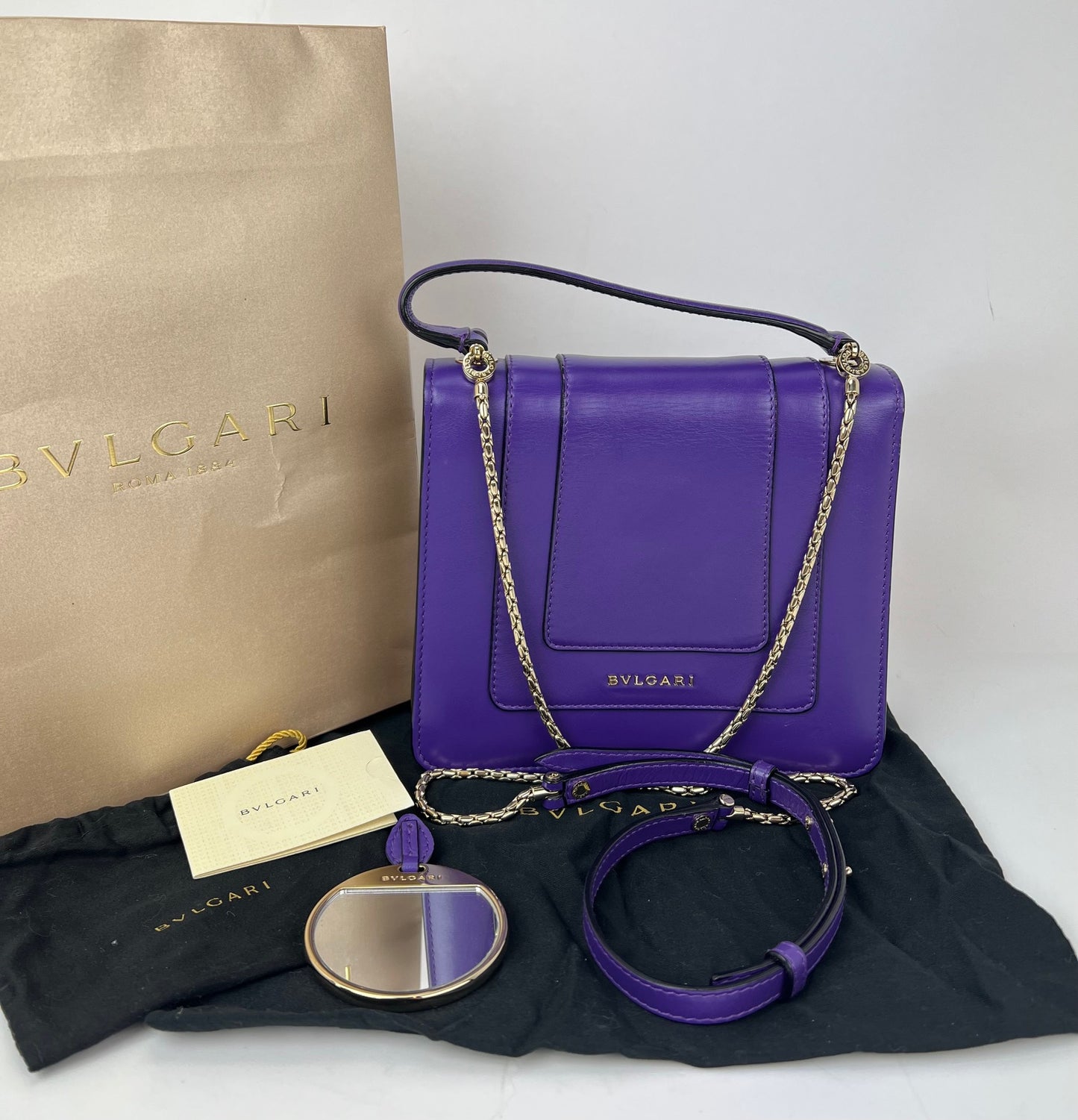 
                  
                    Bvlgari Calfskin Serpenti Forever Purple Top Handle Crossbody Bag
                  
                