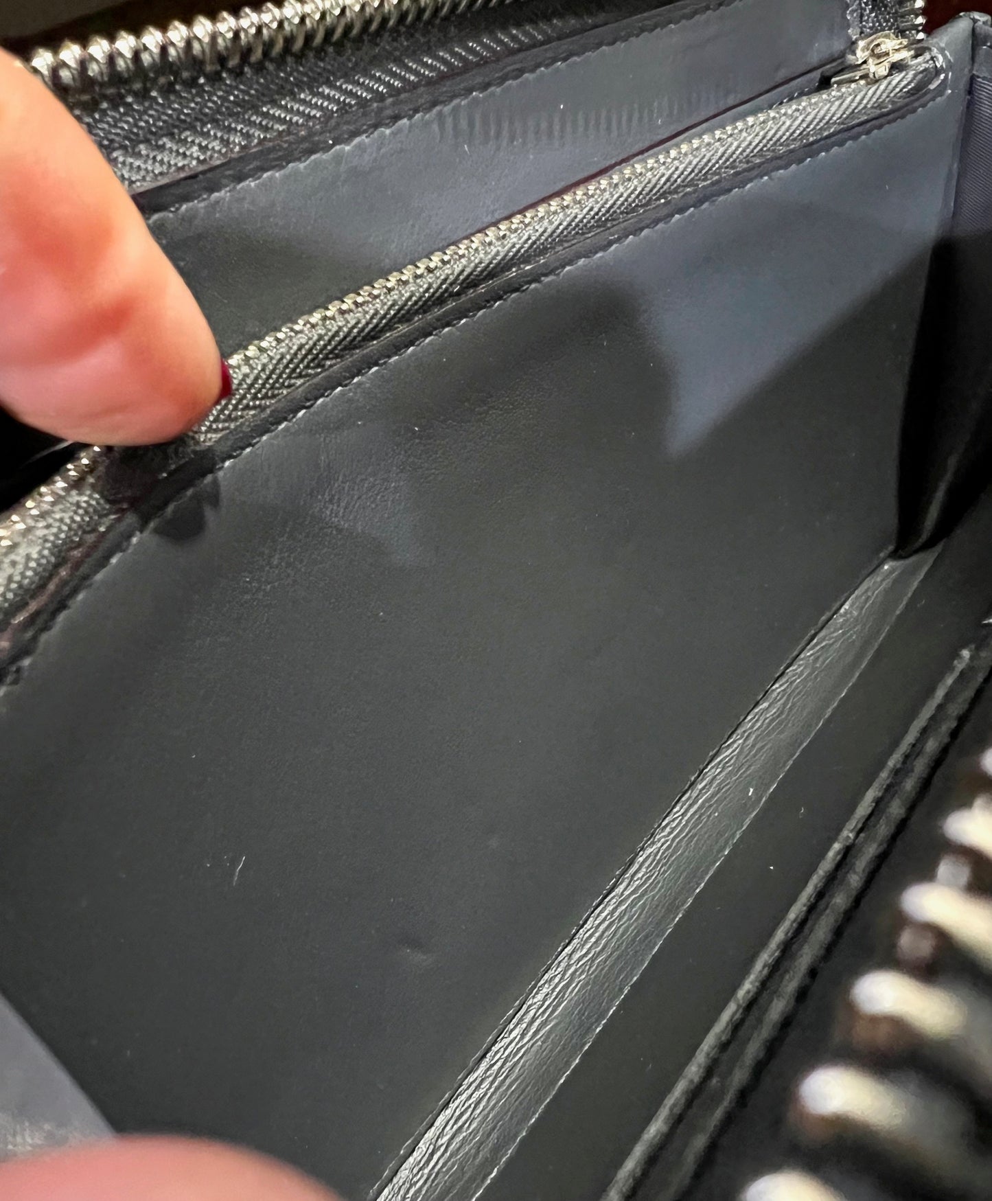 
                  
                    Christian Dior Lady Dior Metallic Blue Grained Leather Zip Around Wallet
                  
                
